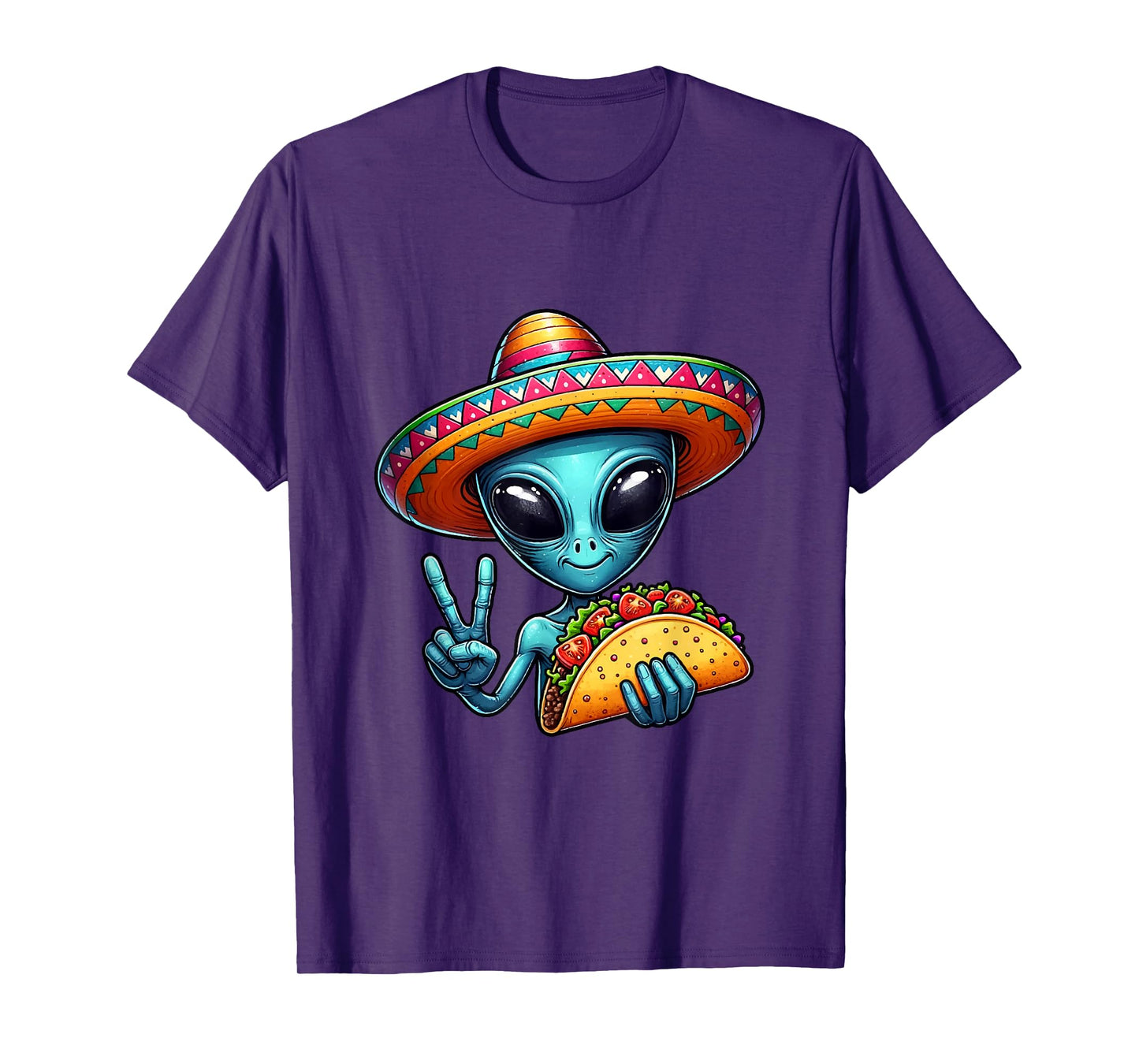 Alien Eating Taco Cinco De Mayo Sombrero Mexican Fiesta T-Shirt