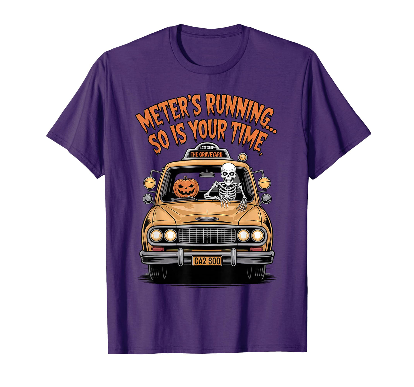 Skeleton Taxi Driver Halloween Funny Spooky Cab T-Shirt