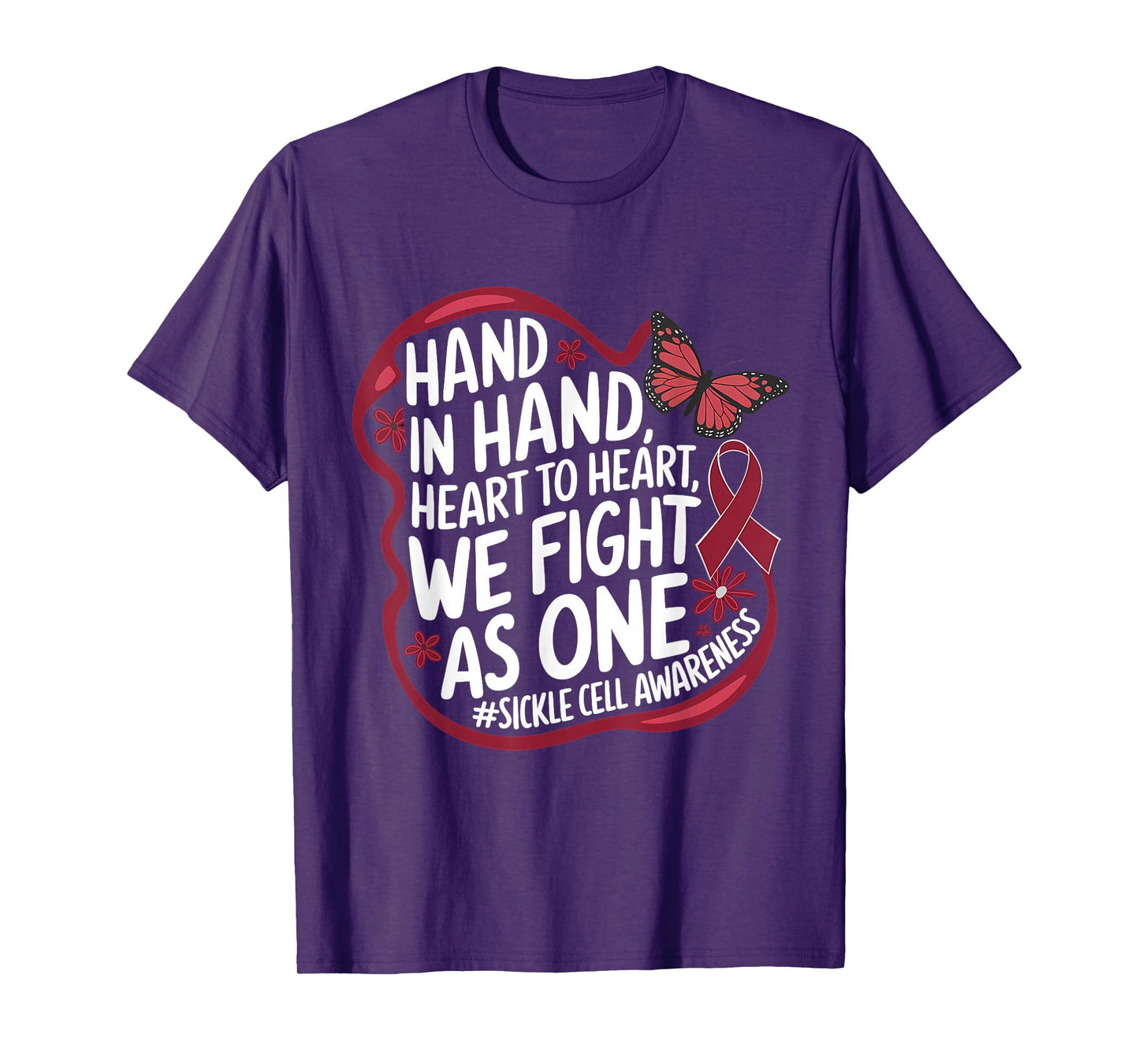 Sickle Cell Awareness Hand In Hand Burgundy Ribbon Anemia T-Shirt