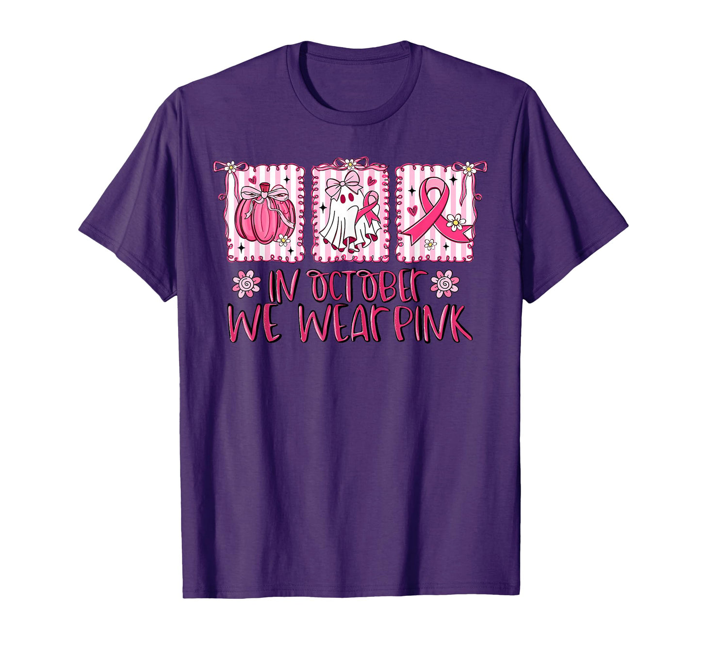 In October We Wear Pink Breast Cancer Awareness Ghost Ribbon T-Shirt