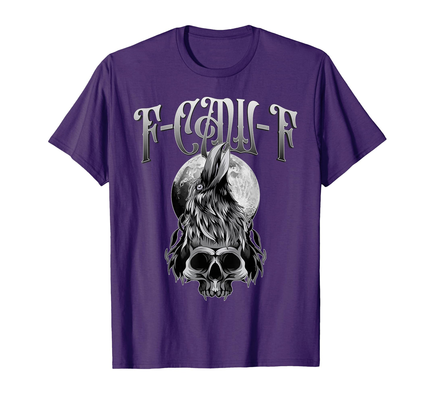 Black Crow F-Caw-F Funny Black Skull Moon Gothic Adult Humor T-Shirt
