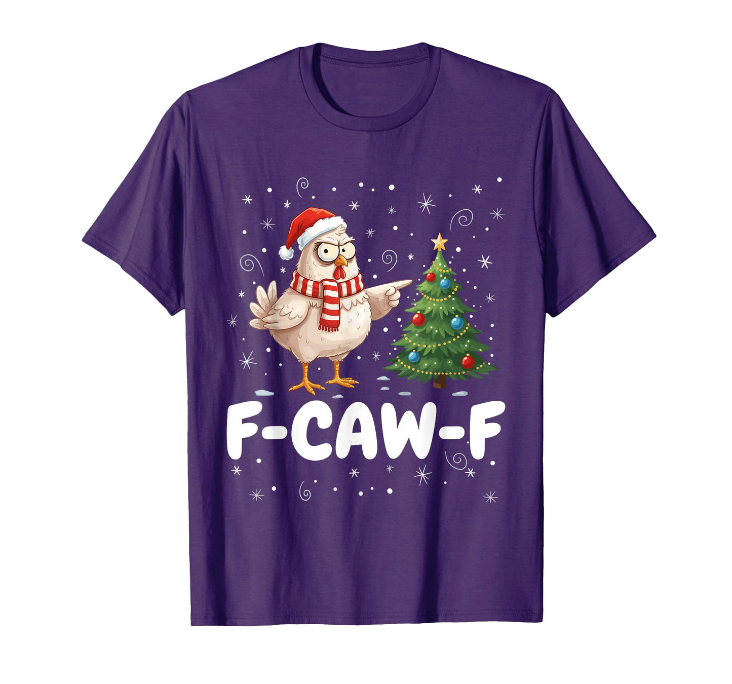 F-Caw-F Christmas Chicken Santa Hat Christmas Tree Funny T-Shirt