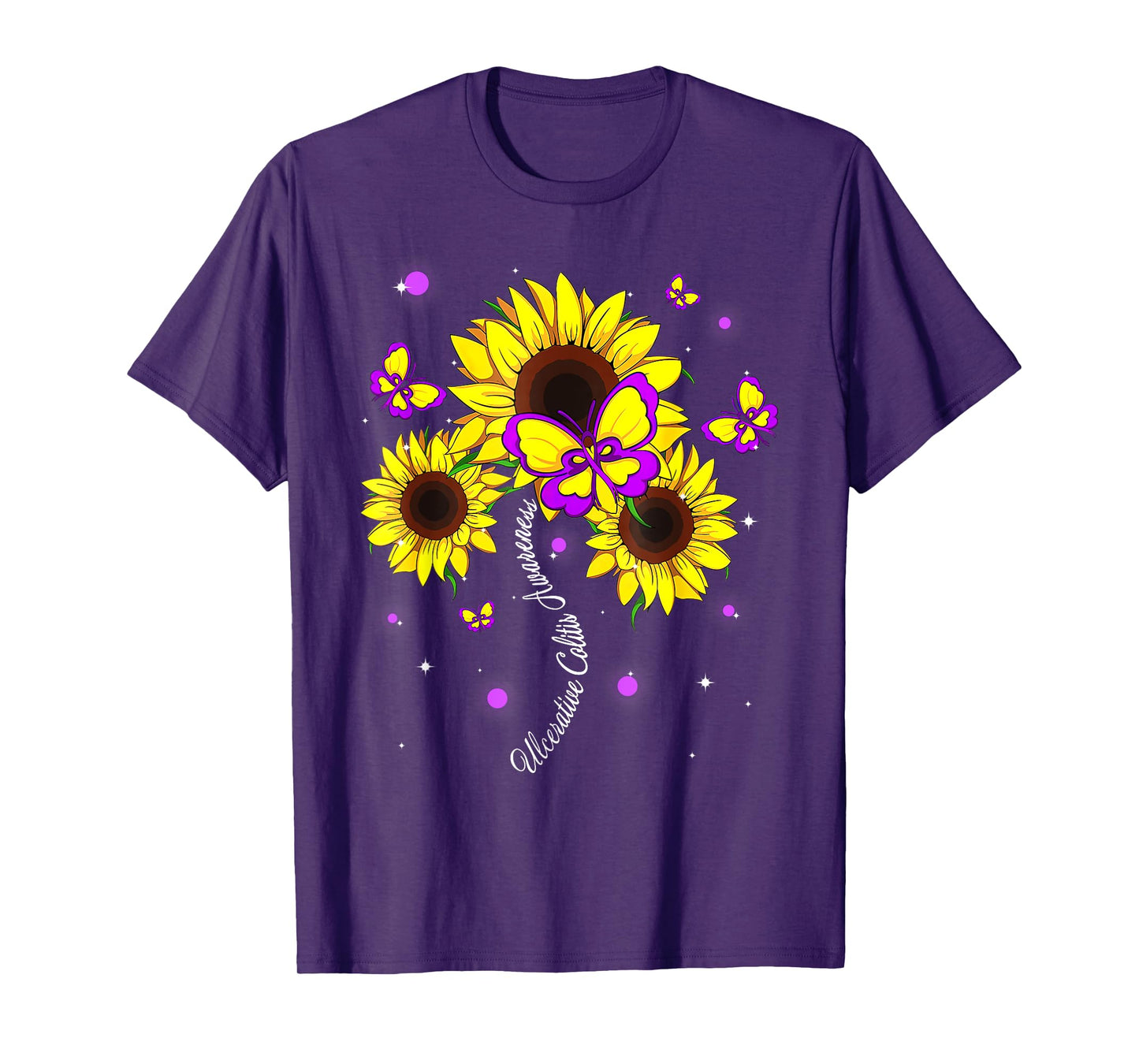 Ulcerative Colitis Awareness Sunflower Butterfly Ribbon T-Shirt