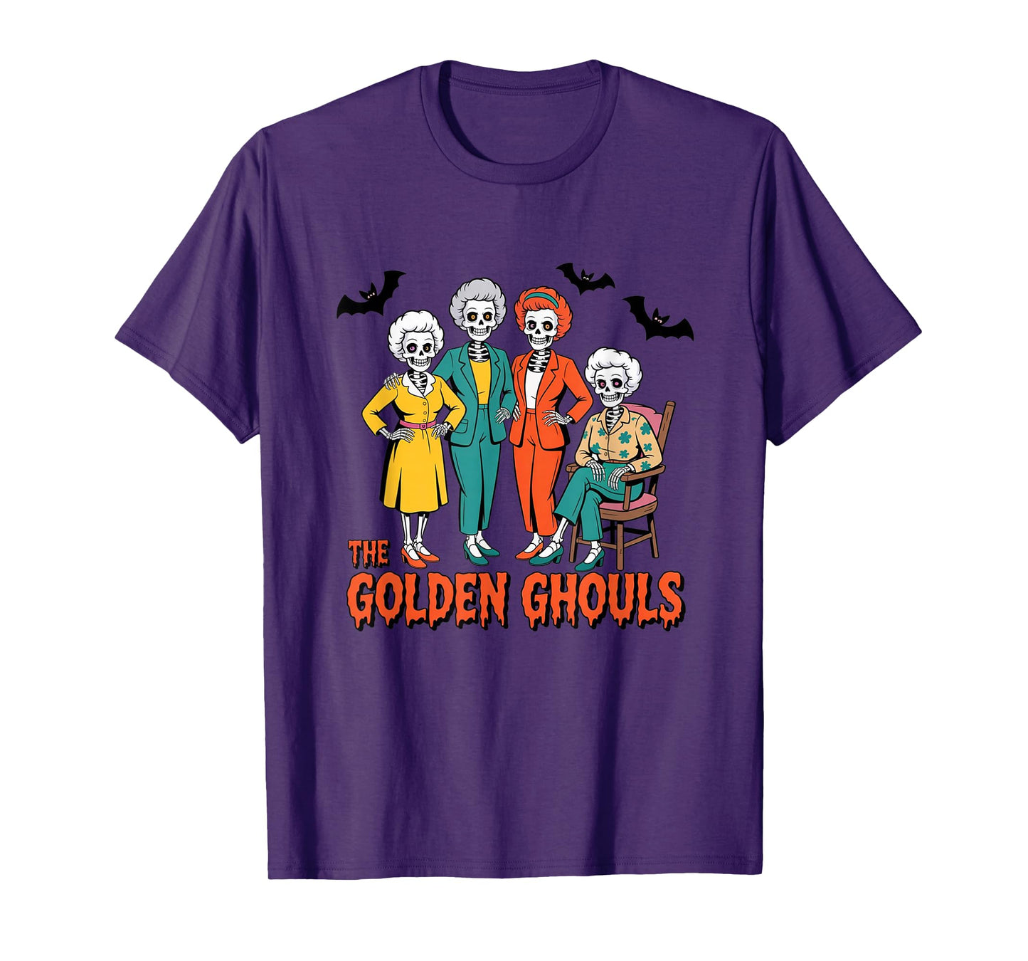 Golden Ghouls Funny Halloween Retro Skeleton Design T-Shirt
