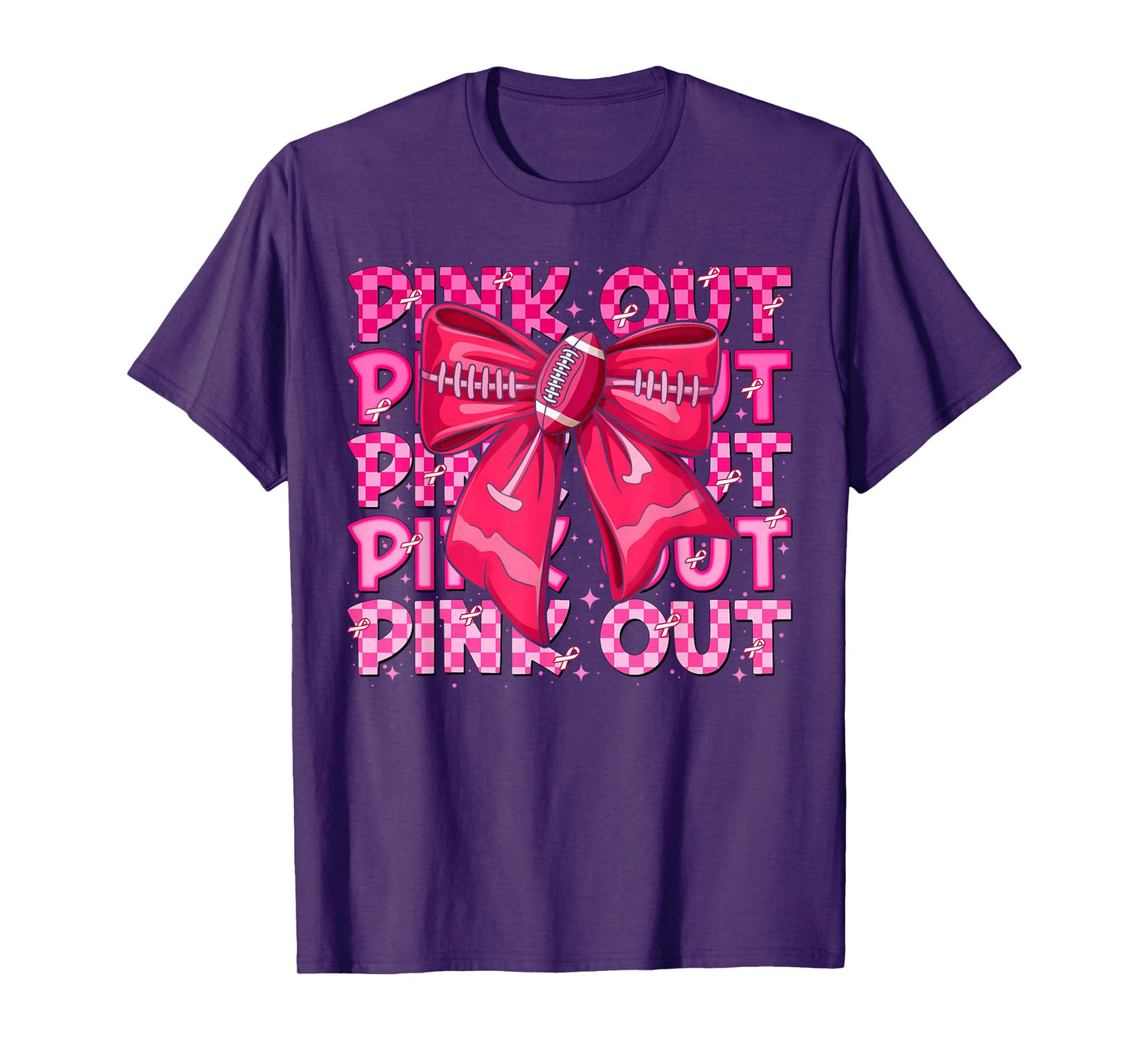 Pink Out Football Team Breast Cancer Awareness Coquette Bow T-Shirt