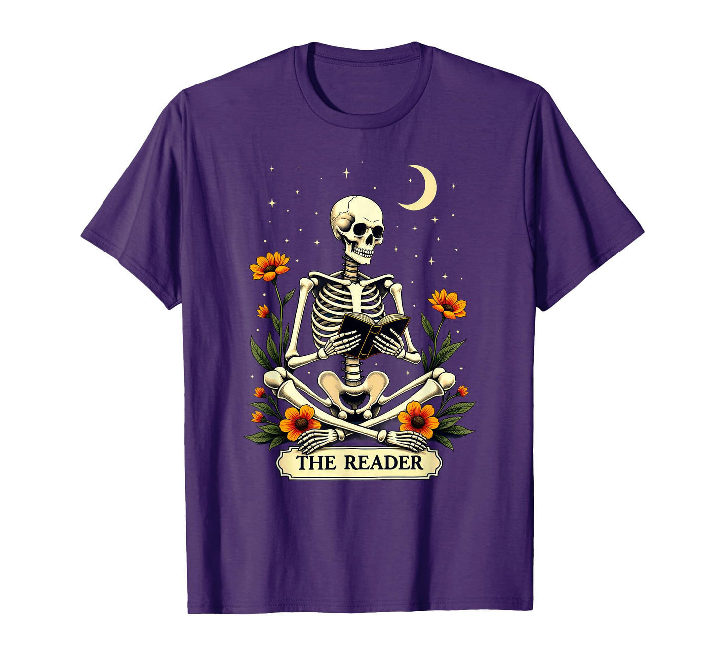 Floral Tarot Card The Reader Skeleton Bookworm Librarian T-Shirt