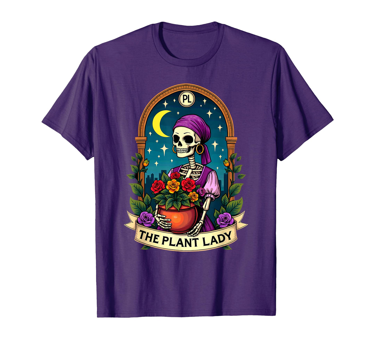 Gothic Tarot Card The Plant Lady Skeleton Halloween T-Shirt