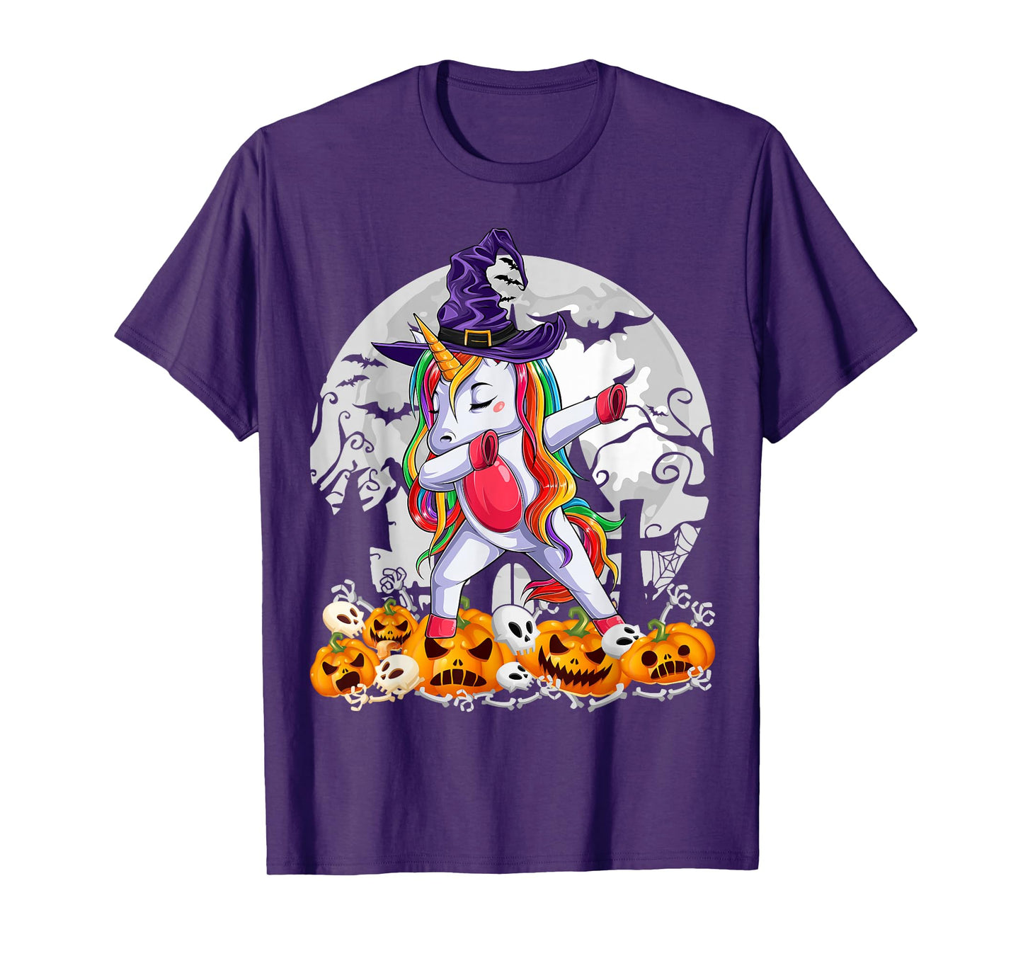 Unicorn Dabbing Dance Spooky Halloween Costume Girls Witch T-Shirt