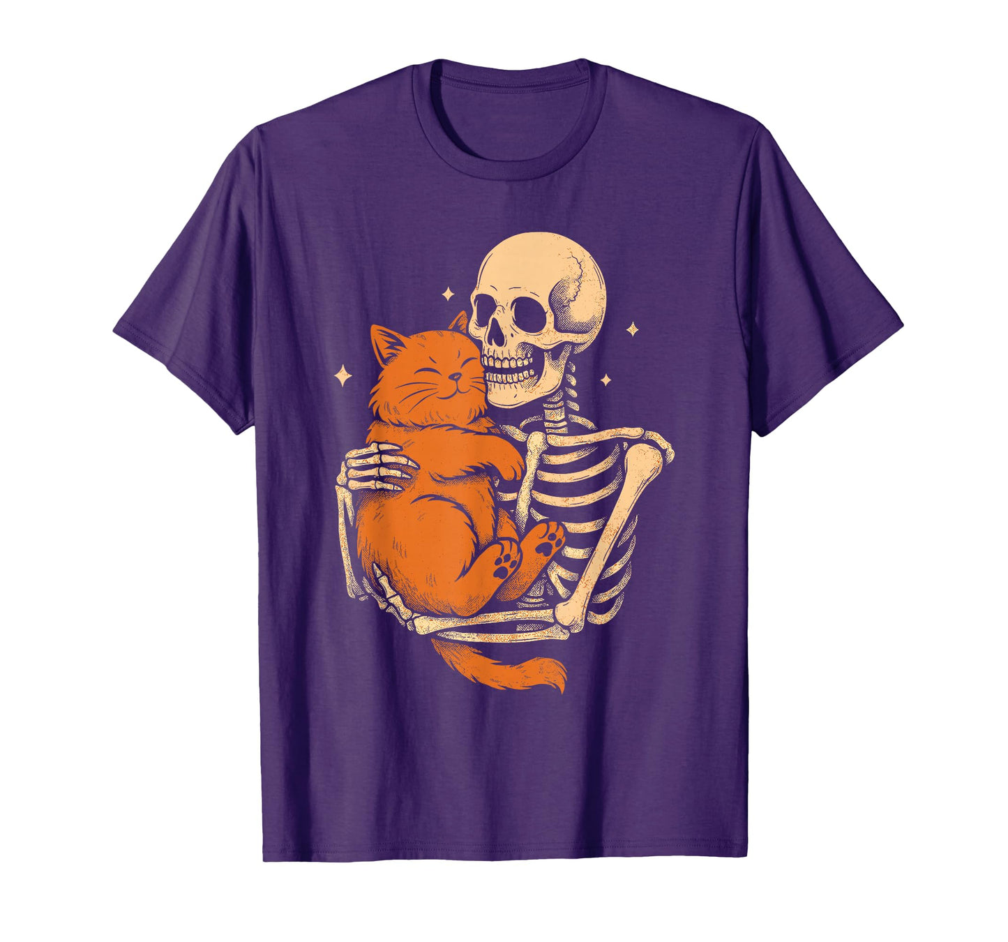 Skeleton Hugging Cat Funny Halloween Spooky Outfit T-Shirt