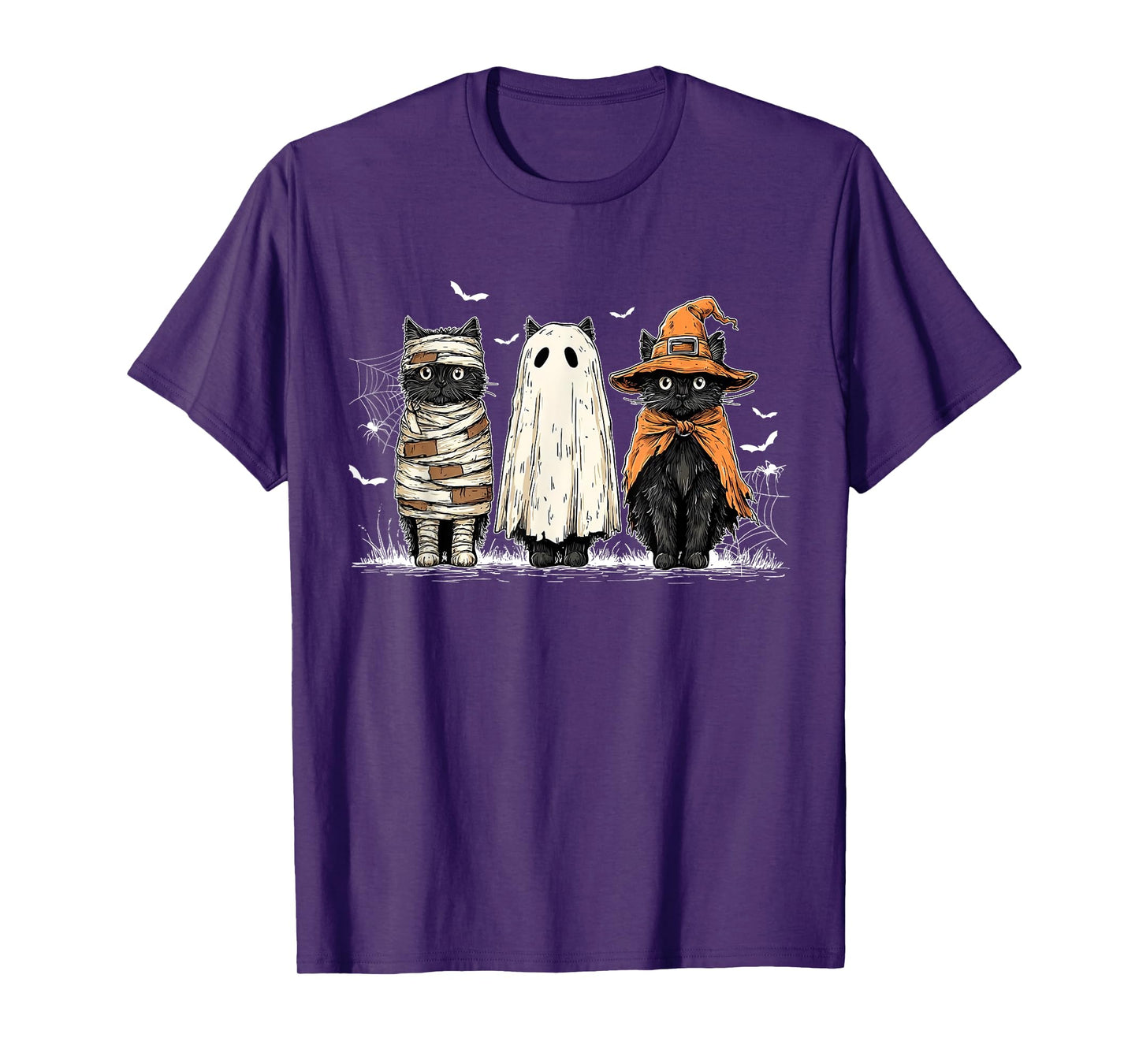 Black Cat Ghost Witch Pumpkin Halloween Costume Men Women T-Shirt