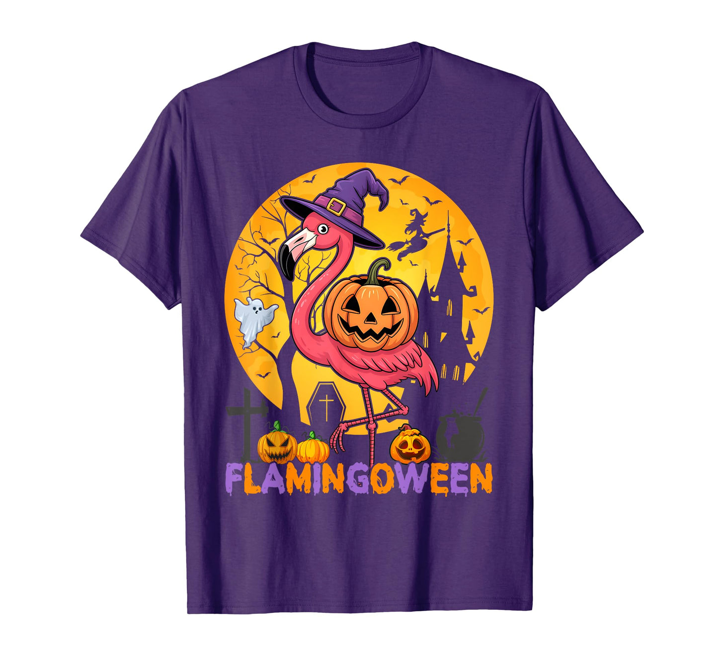 Happy Flamingoween Pink Flamingo Halloween Skeleton Spooky T-Shirt