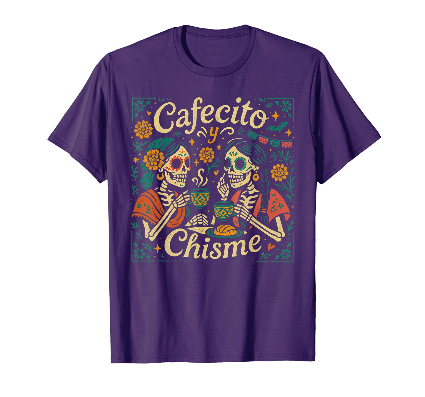 Skeleton Cafecito y Chisme Day of Dead Latin Women Costume T-Shirt