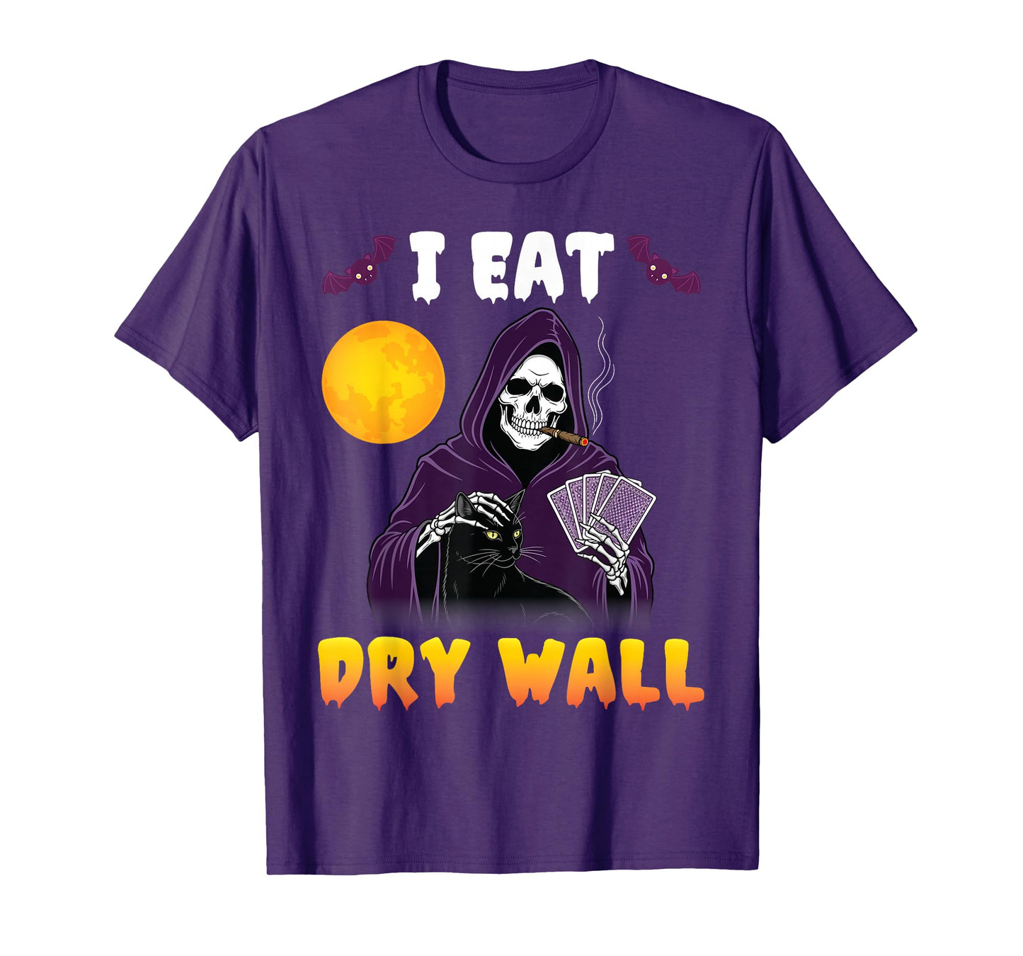 I Eat Drywall Grim Reaper with Black Cat Funny Dark Humor T-Shirt
