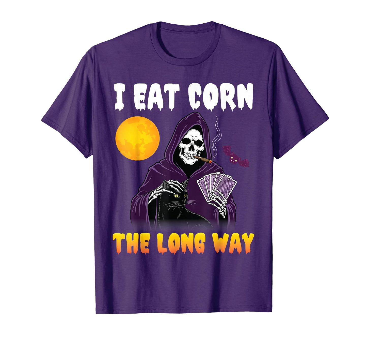 I Eat Corn The Long Way Grim Reaper with Black Cat Funny T-Shirt