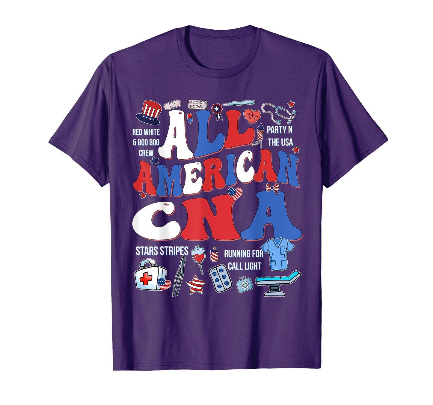 All American CNA 4th Of July Scrub Top Patriot Women RN CNA T-Shirt