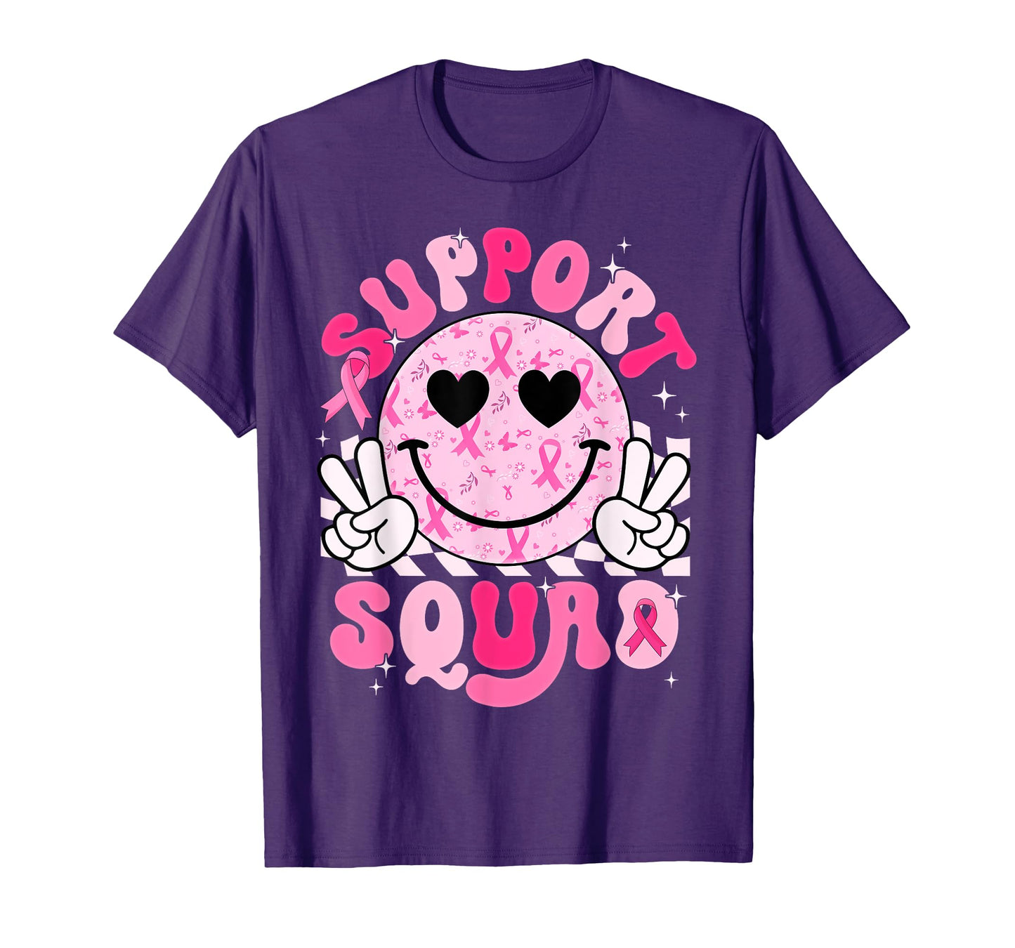 Support Squad Smile Face Breast Cancer Awareness Pink Ribbon T-Shirt