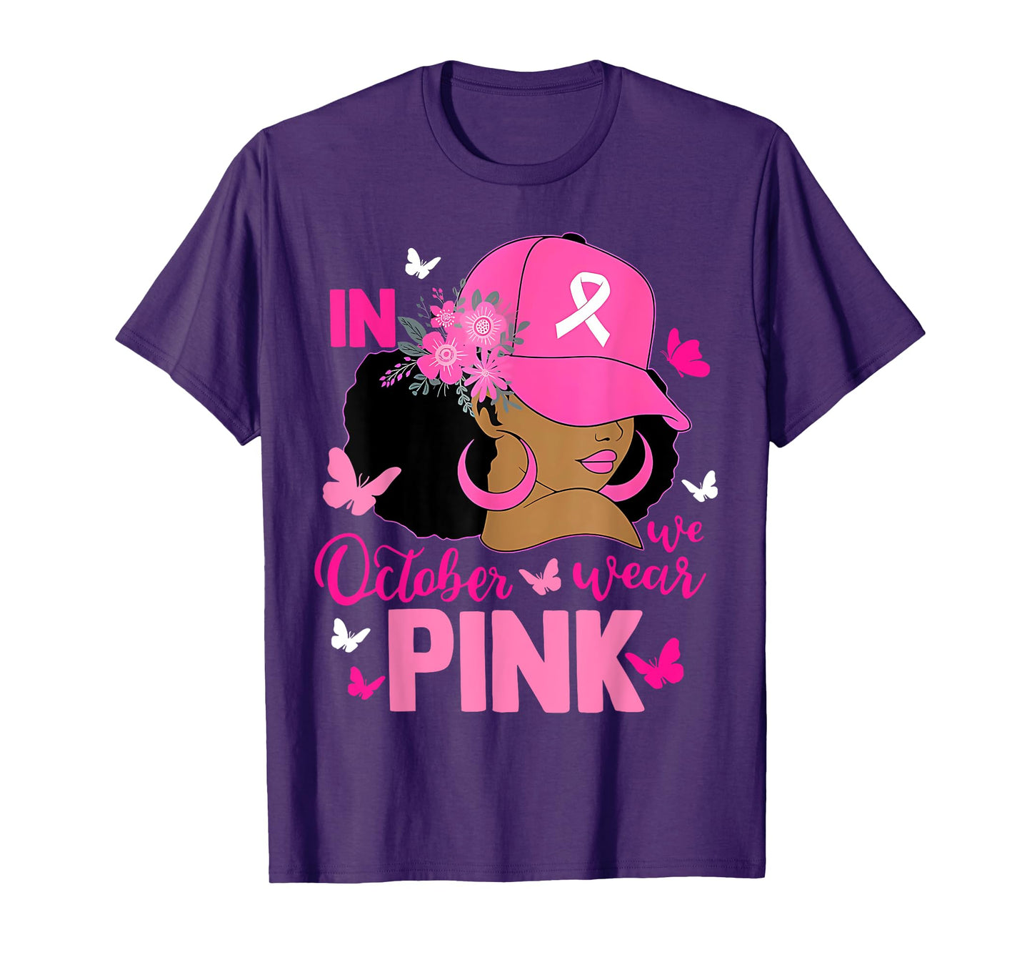 Messy Bun In October We Wear Pink Messy Bun Black Women T-Shirt