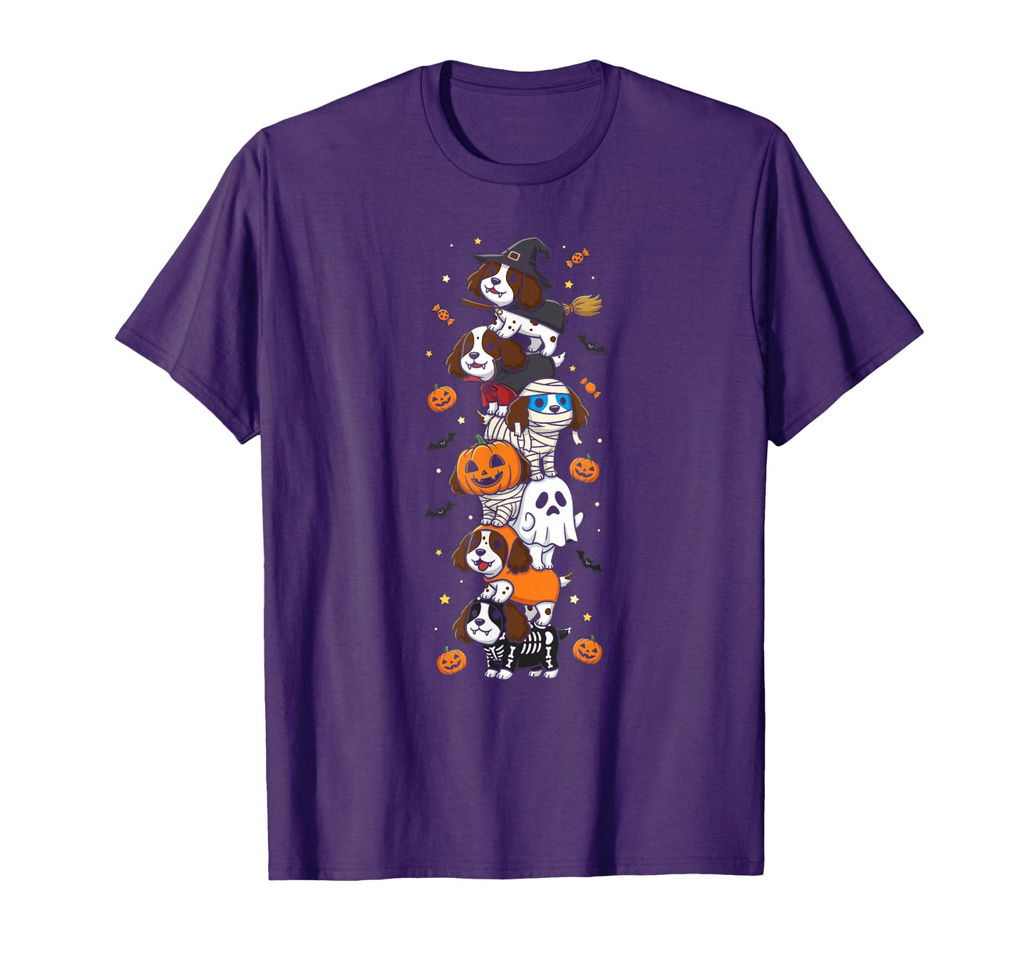 Funny English Springer Spaniel Witch Vampire Ghost Halloween T-Shirt