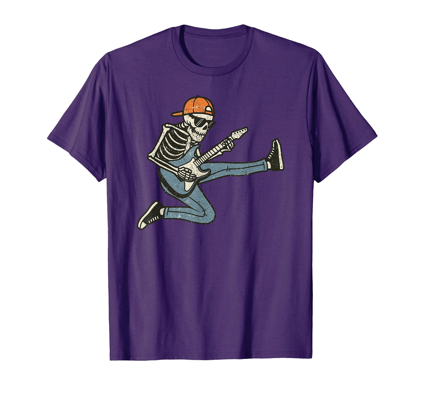 Vintage Halloween Skeleton Guitar Rock Funny Spooky Costume T-Shirt
