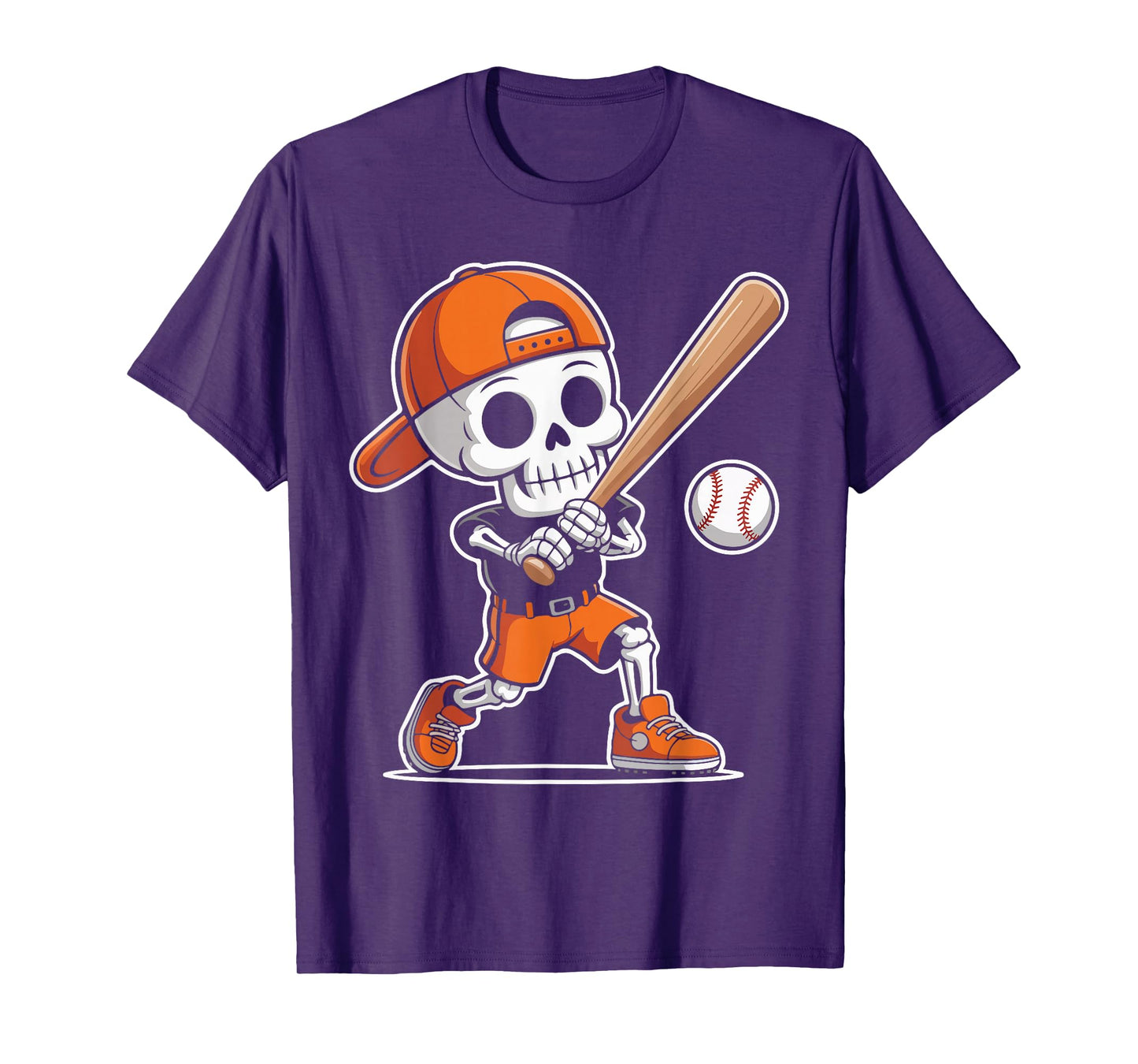 Funny Skeleton Baseball Spooky Sports Halloween Kids Boys T-Shirt