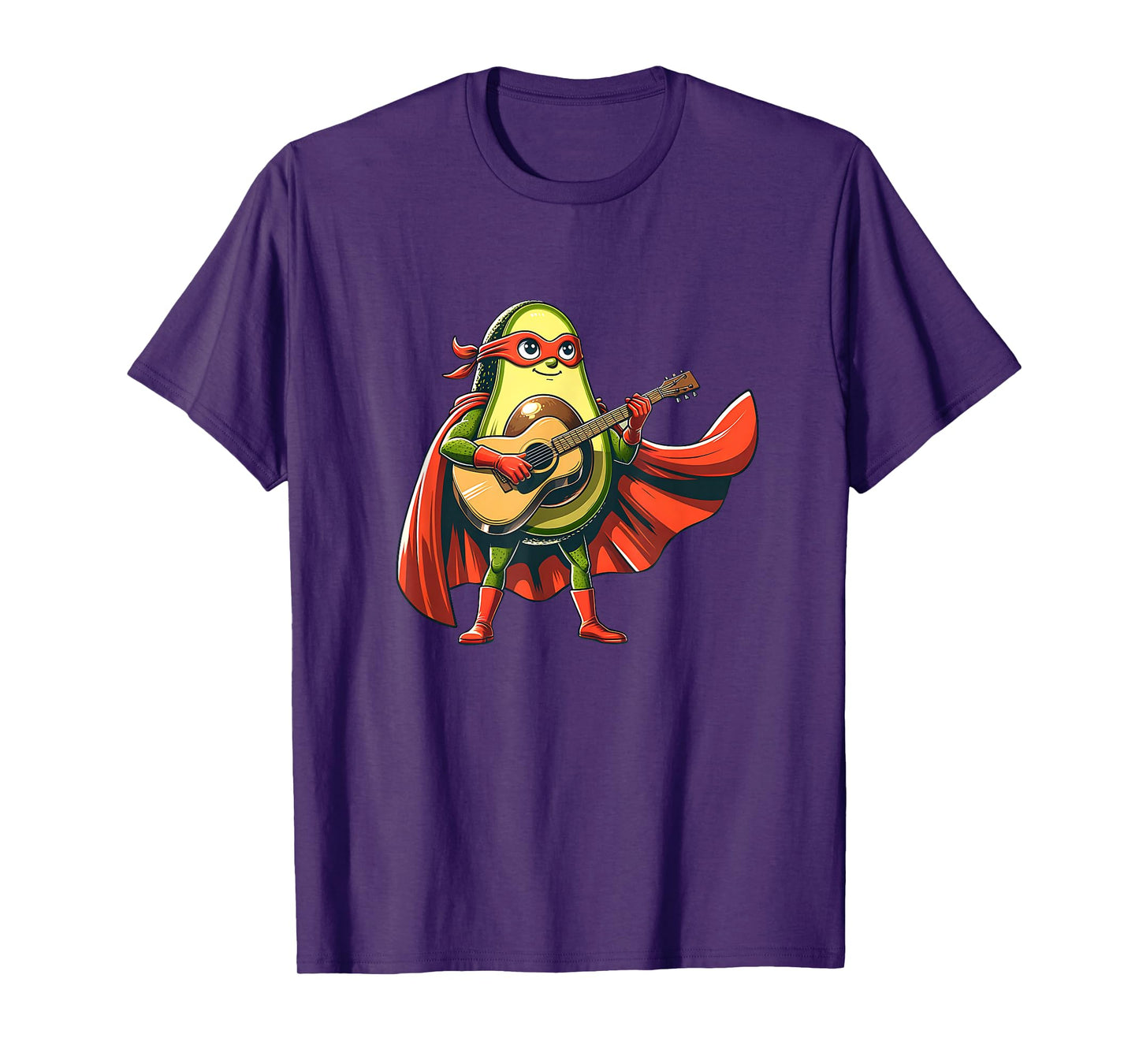 Super Avocado Hero with Guitar Music Funny Food T-Shirt