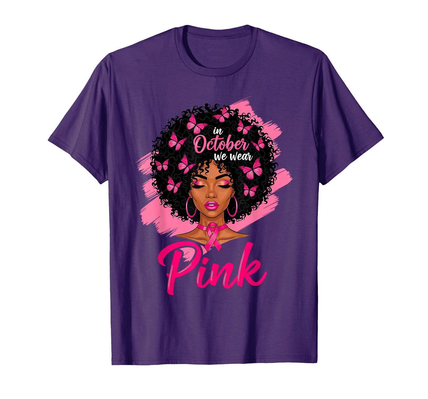 in October We Wear Pink Black Women Breast Cancer Awareness T-Shirt
