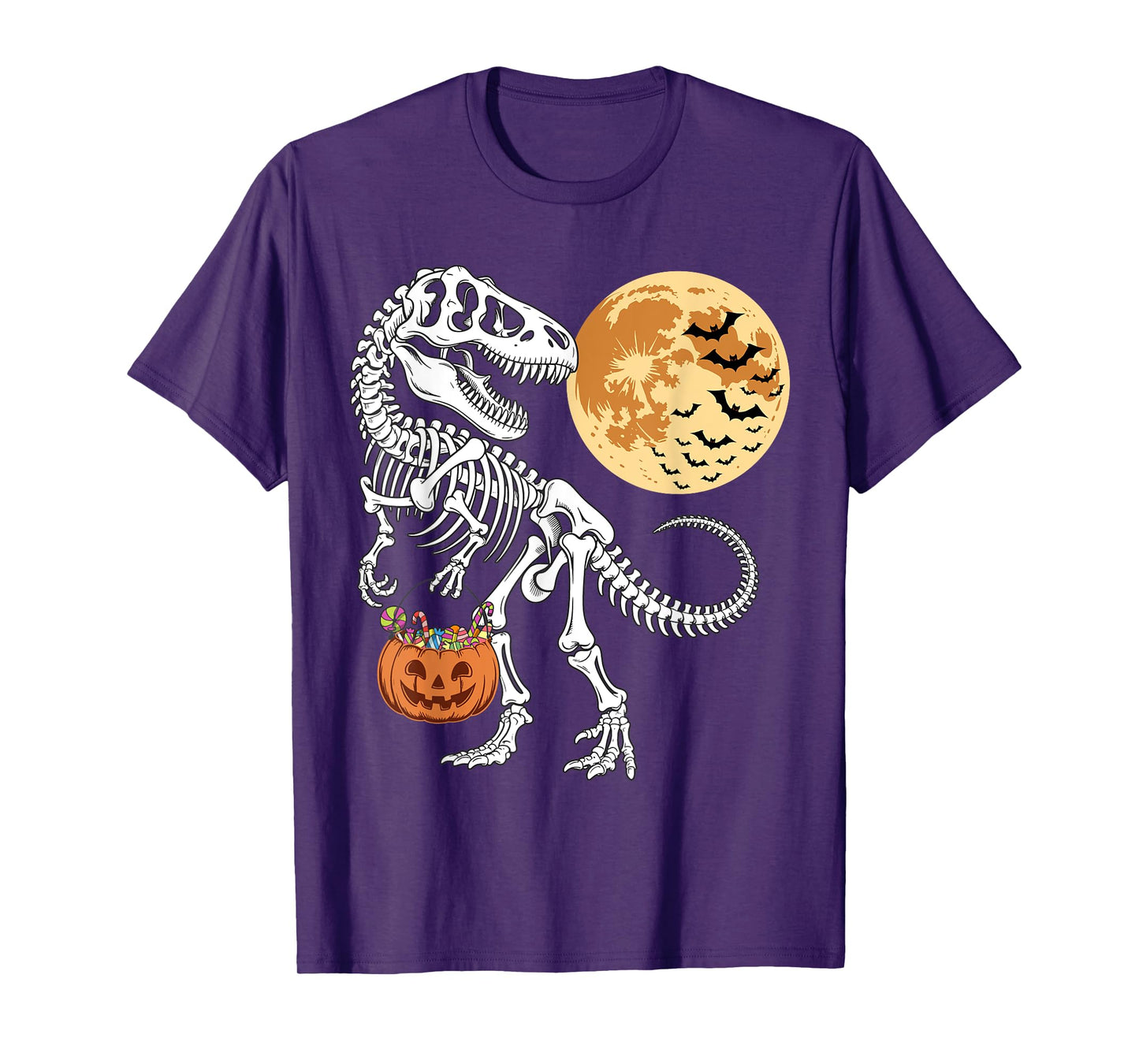 Halloween Boys Dinosaur Skeleton Trex Scary Pumpkin Moon T-Shirt