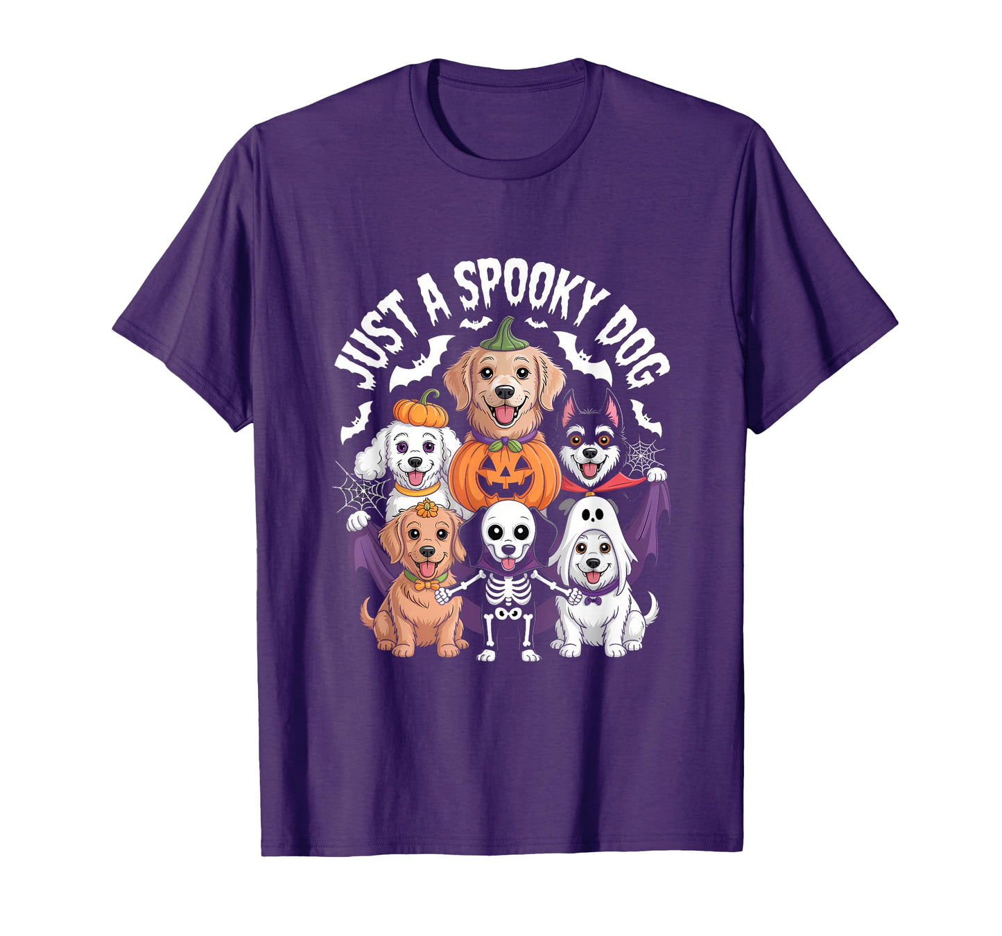 Just A Spooky Dog Halloween Pumpkin Ghost Skeleton T-Shirt