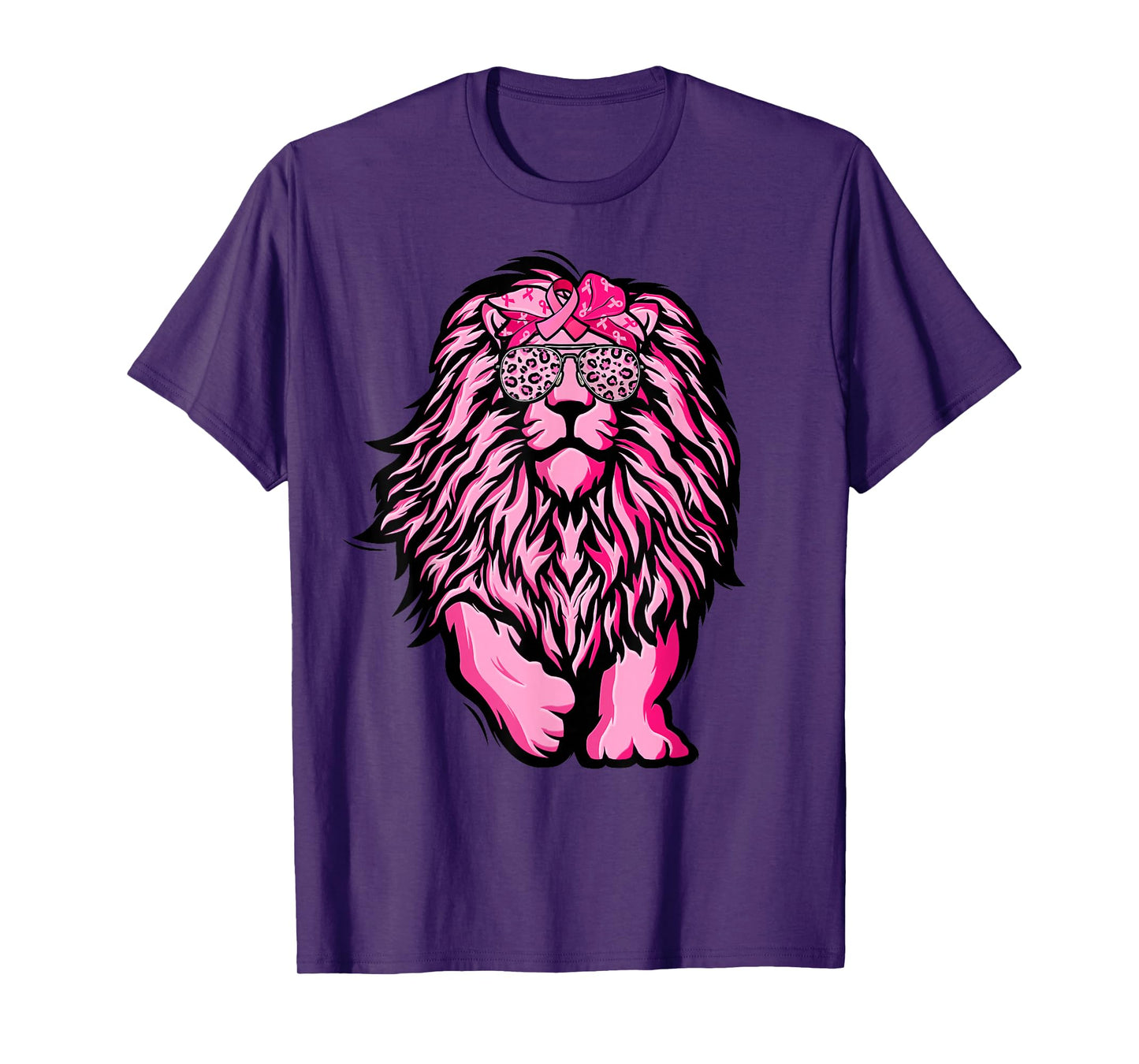Lion Pink Bandana Ribbon Breast Cancer Awareness Warrior T-Shirt