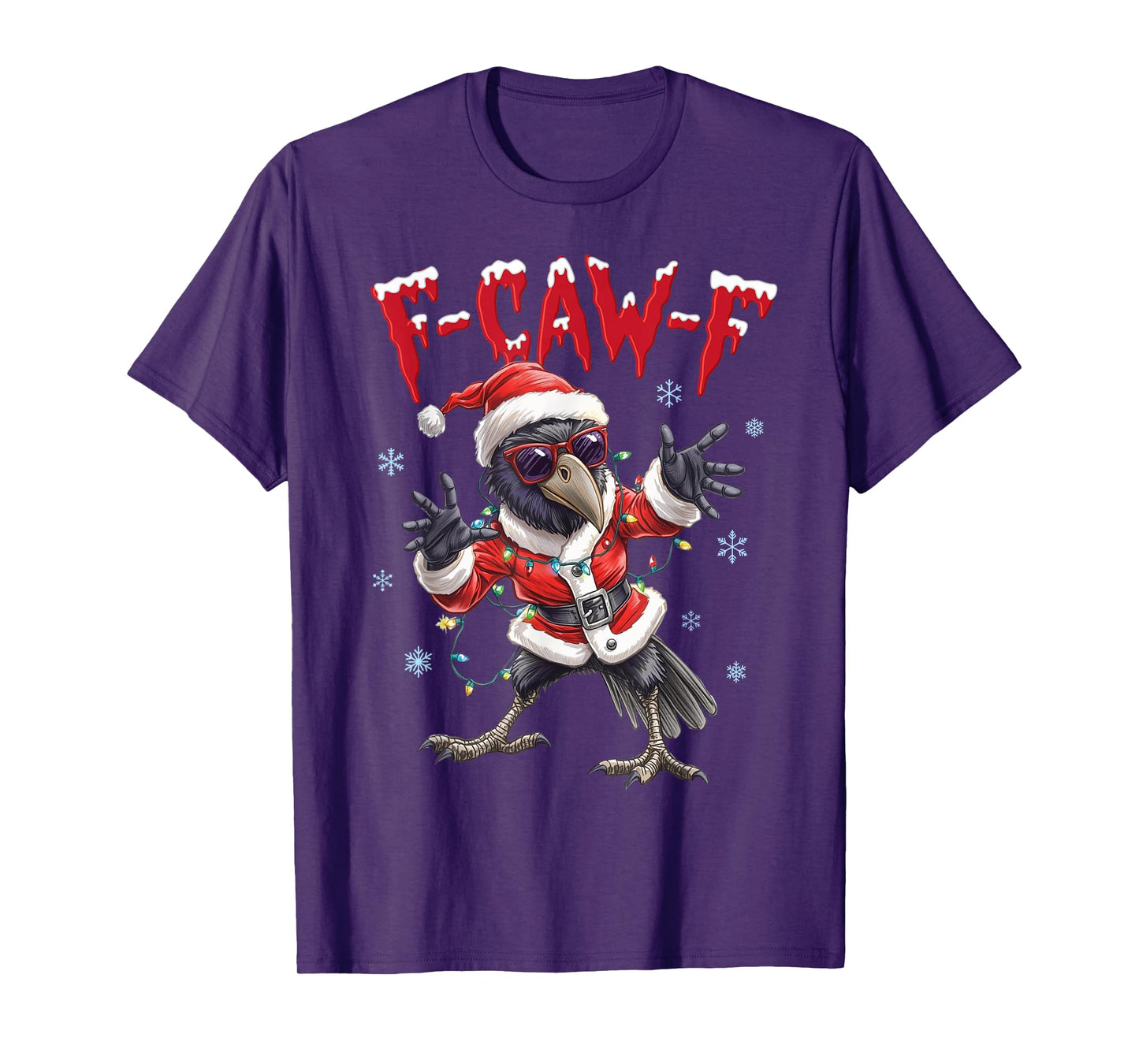 F-Caw-F Santa Raven Christmas Lights Funny Black Crow Lover T-Shirt