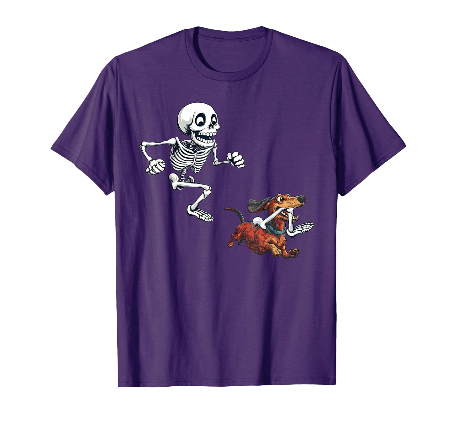 Skeleton Chasing Dog Dachshund Pet Doxie Mama Halloween T-Shirt