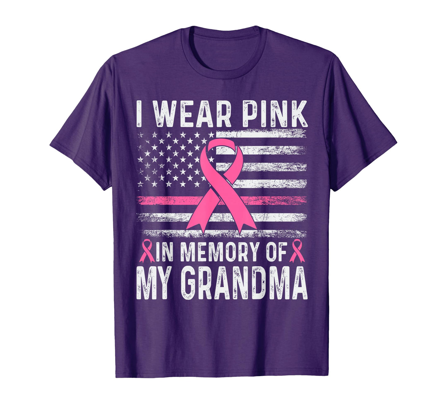 I Wear Pink In Memory Of My Grandma USA Flag Breast Cancer T-Shirt