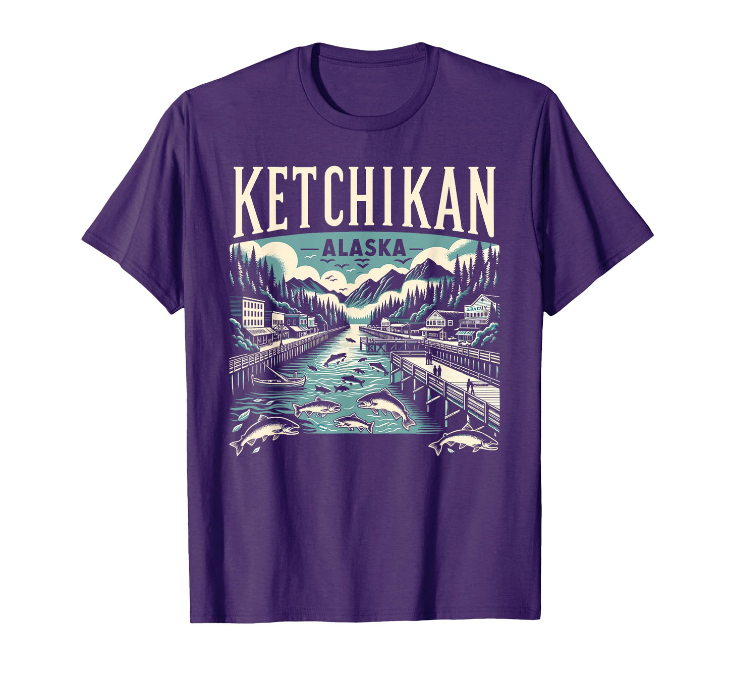 Ketchikan Alaska AK Vintage Graphic Salmon Capital Fishing T-Shirt
