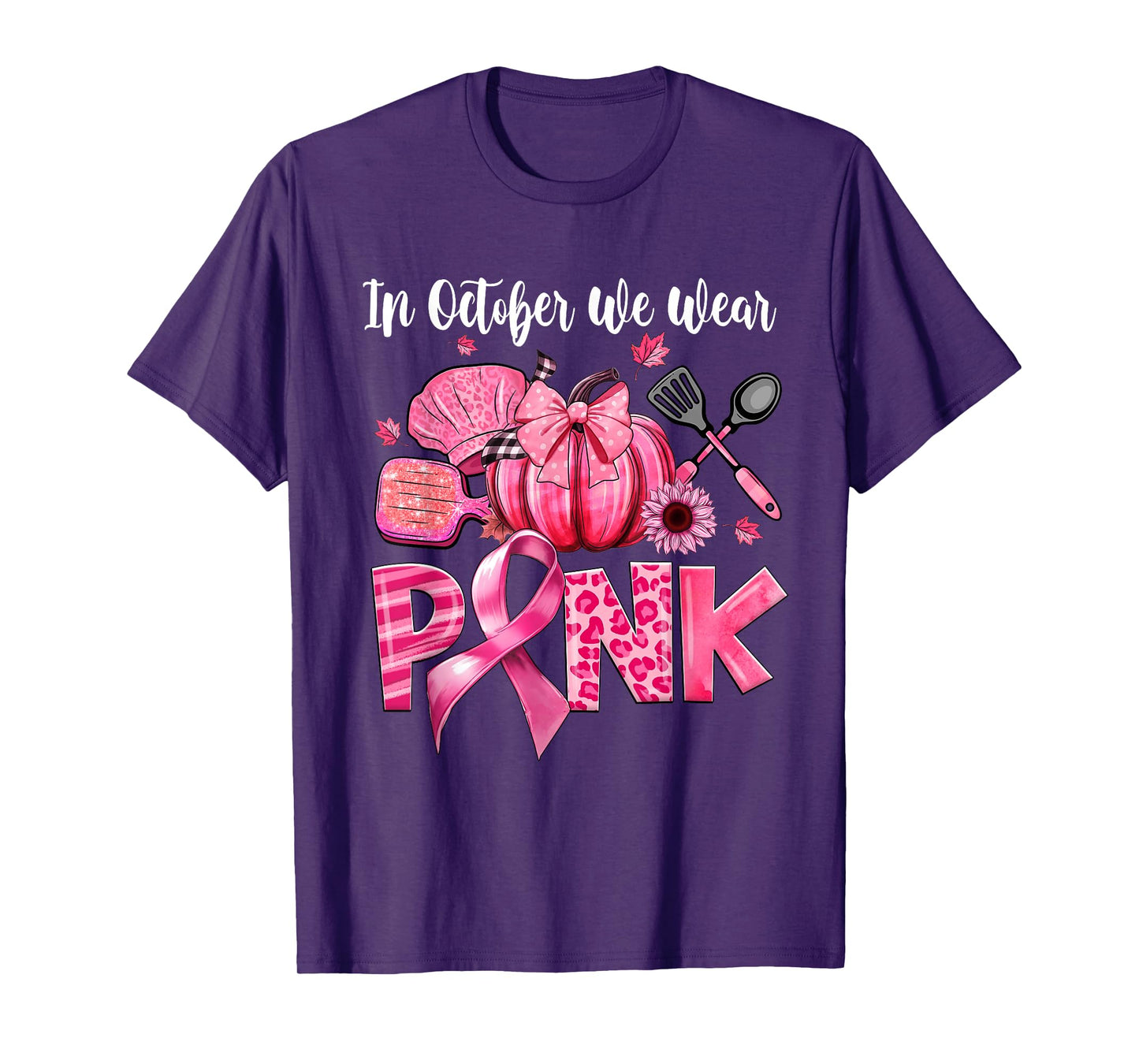 In October We Wear Pink Lunch Lady Pumpkin Breast Cancer T-Shirt