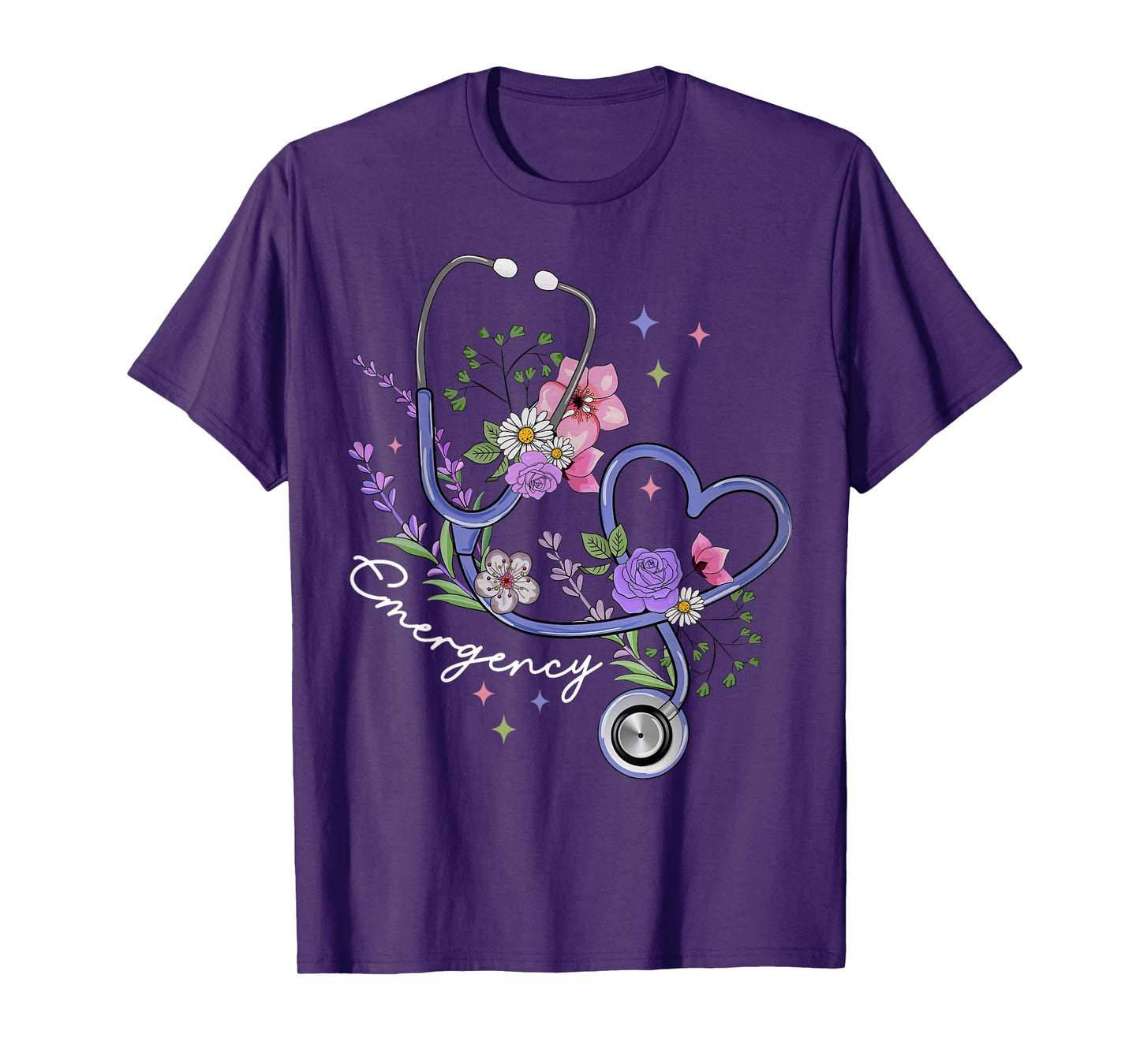 Stethoscope Floral Heart Emergency Department ER Nurse Tech T-Shirt
