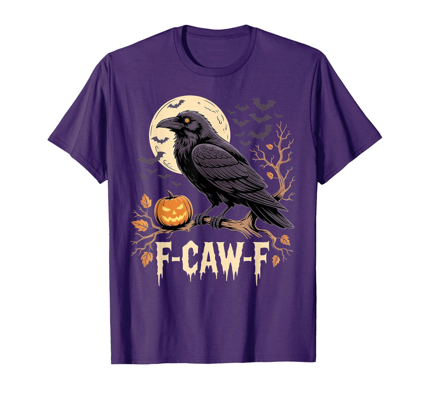 F-CAW-F Crow Witchy Raven, Moon Pumpkin Spooky Halloween T-Shirt
