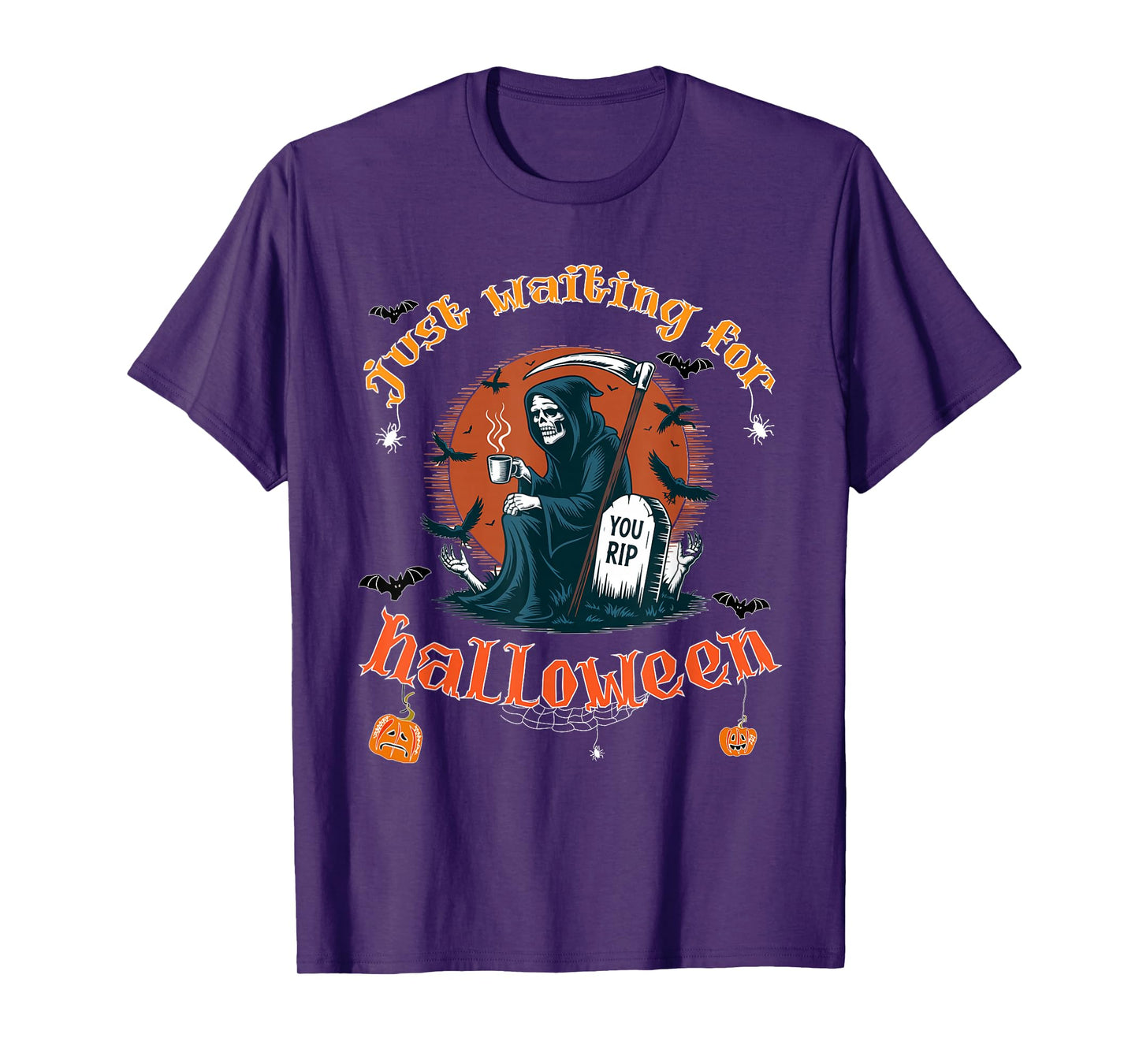 Just Waiting for Halloween Skeleton Coffee Lover Design T-Shirt