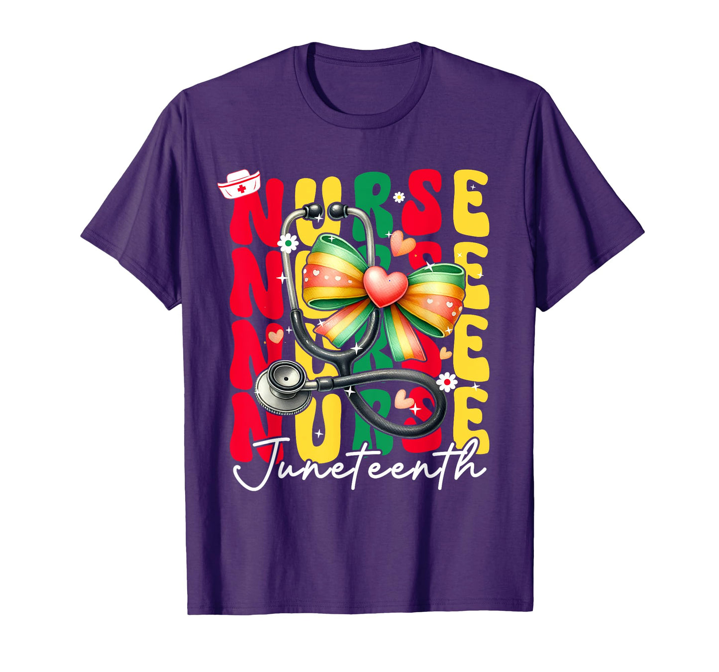 Juneteenth Scrubs Groovy African Bow Juneteenth Nurse Women T-Shirt