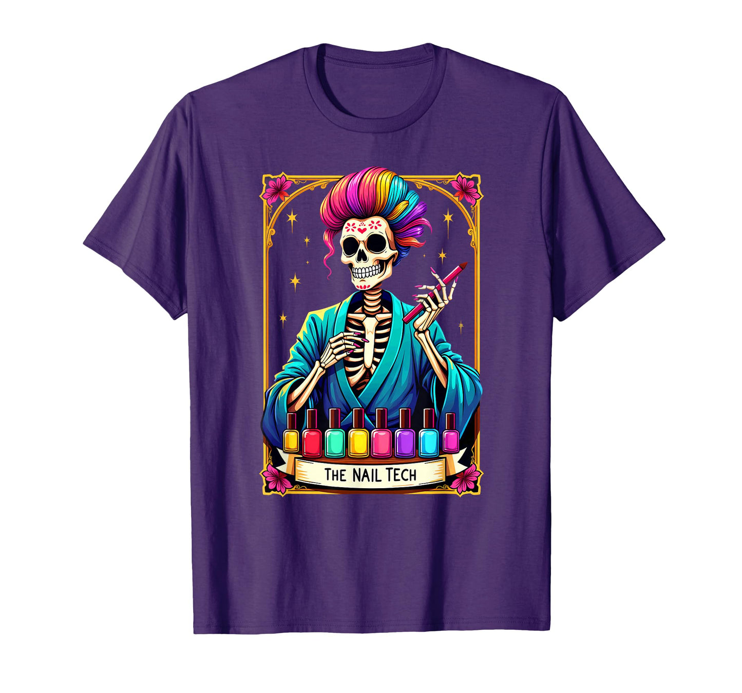 Tarot Card Nail Tech Skeleton Beautician Halloween T-Shirt