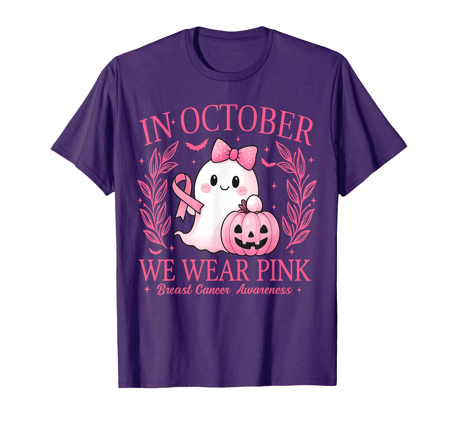 in October We Wear Pink Ghost Boo Breast Cancer Awareness T-Shirt