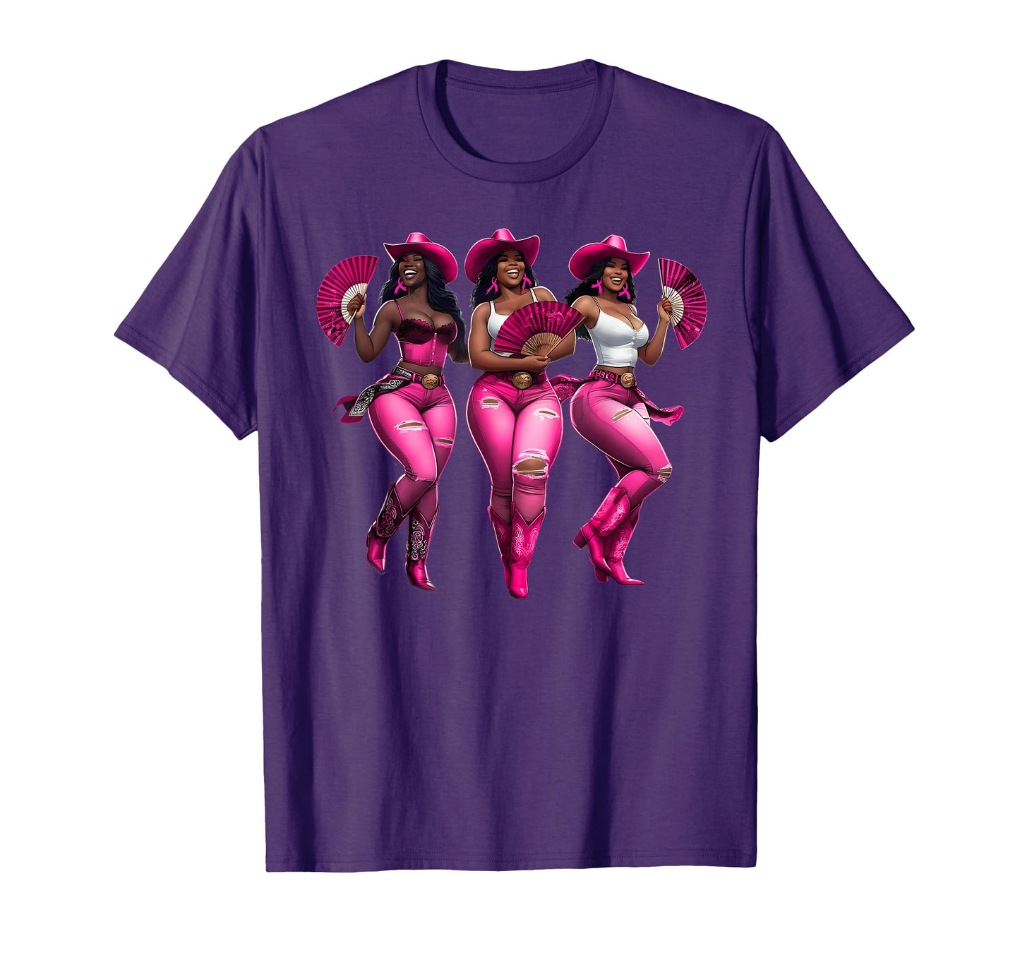 Black Women Cowgirl Western Pink Breast Cancer Awareness T-Shirt
