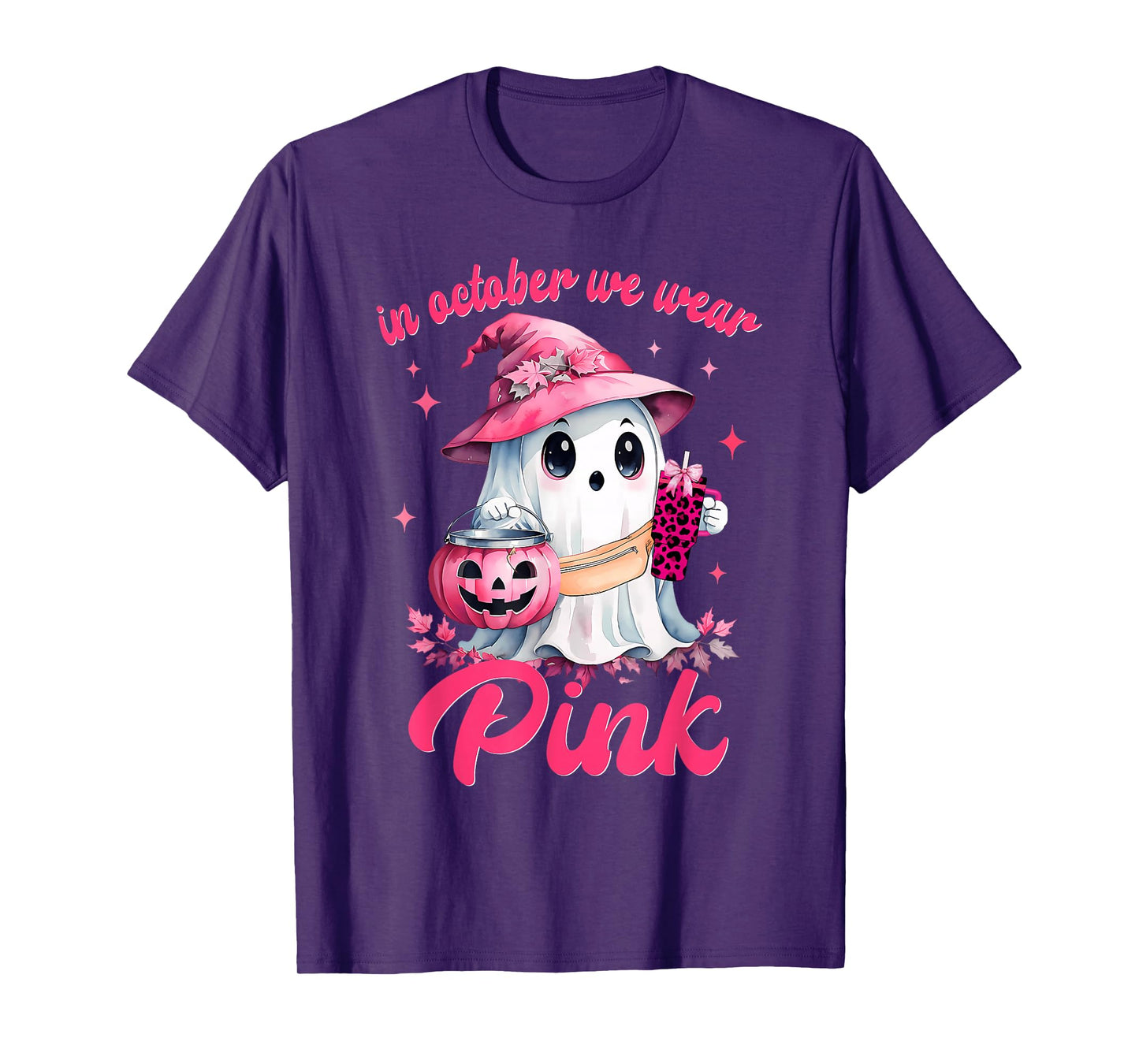 In October We Wear Pink Ghost Witch Breast Cancer Awareness T-Shirt