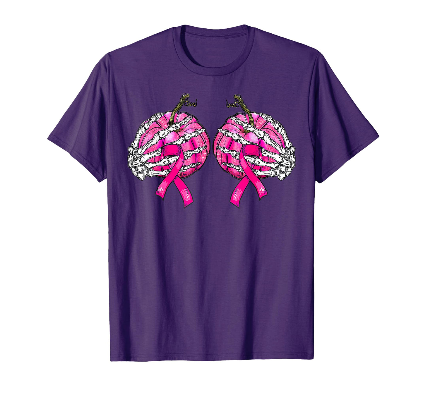 Skeleton Hand Boobs Pumpkin Breast Cancer Halloween Women T-Shirt
