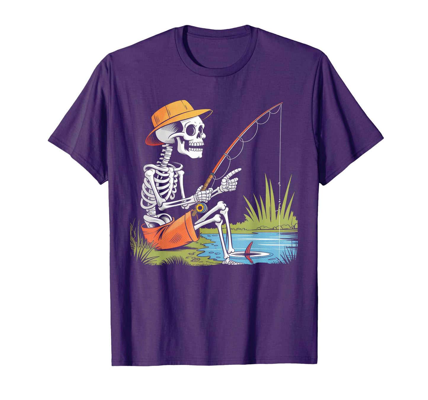 Skeleton Fishing Halloween Costume Funny Fishing Boys Kids T-Shirt