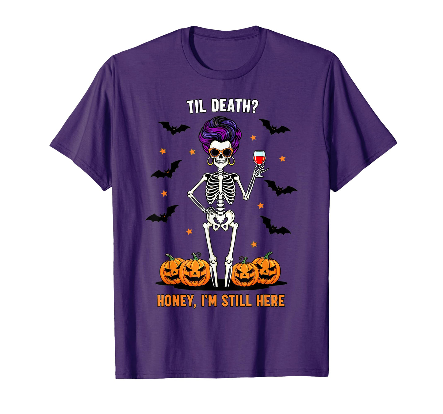 Funny Skeleton Halloween Design for Wine and Bat Fans T-Shirt