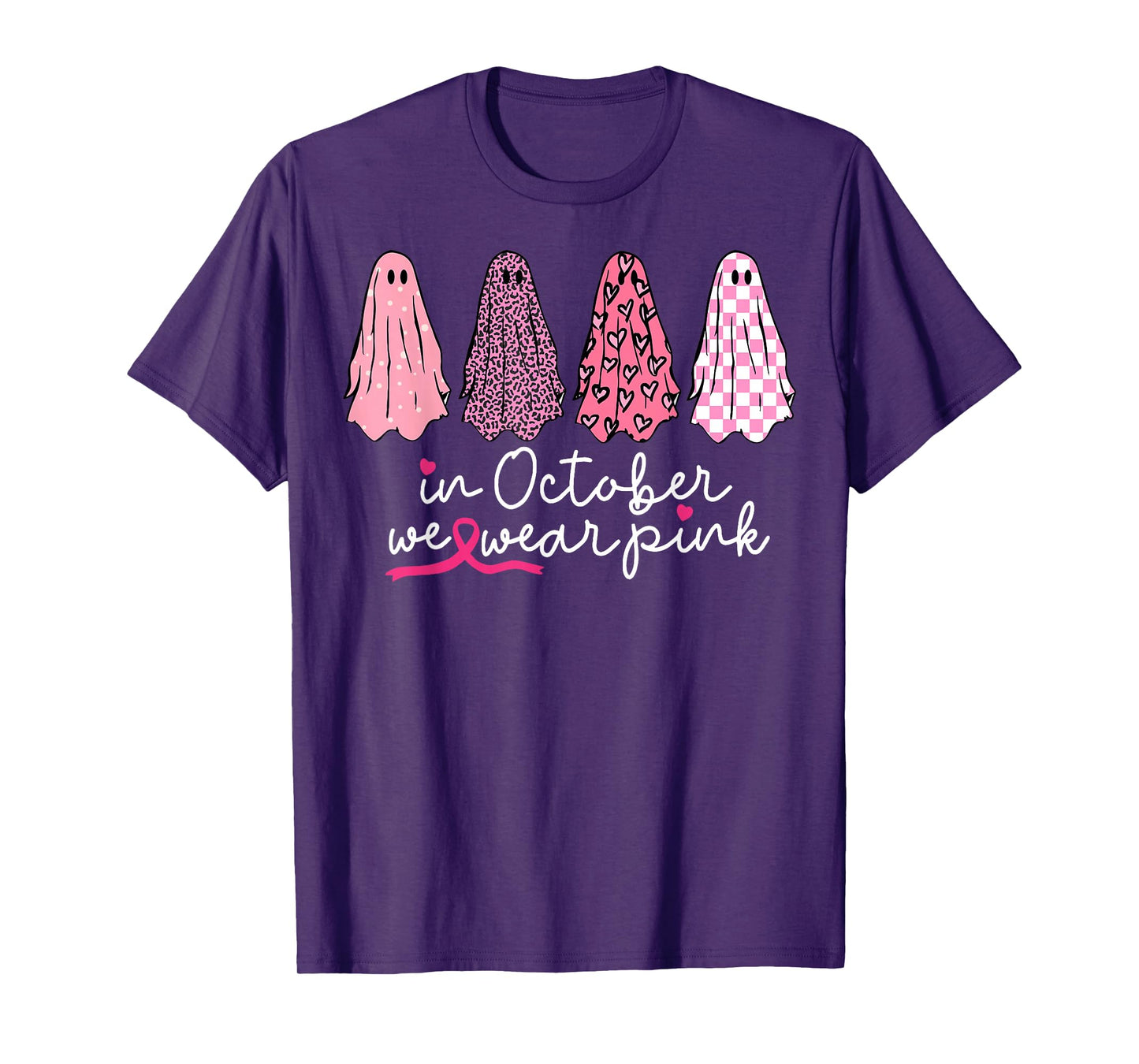 in October We Wear Pink Ghost Boo Halloween Breast Cancer T-Shirt