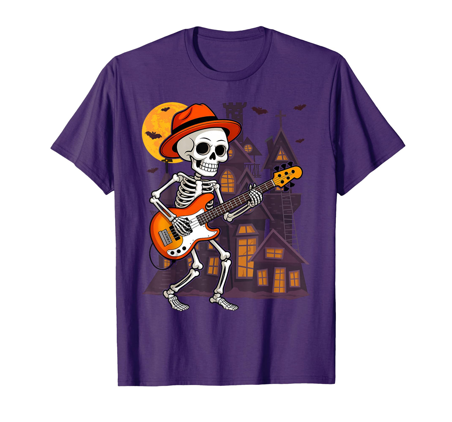 Skeleton Playing Electric Guitar Rock Halloween Boys Men T-Shirt