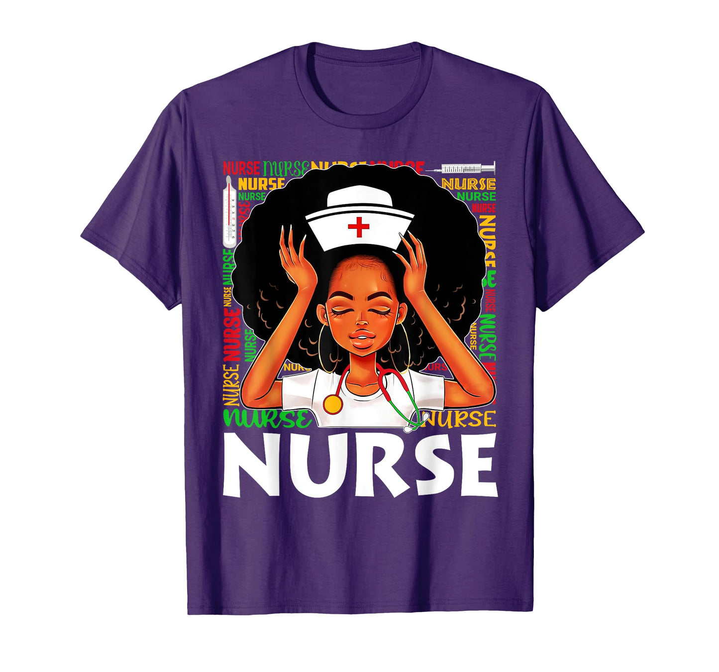 Black Nurse Afro Woman Juneteenth Black History Month T-Shirt
