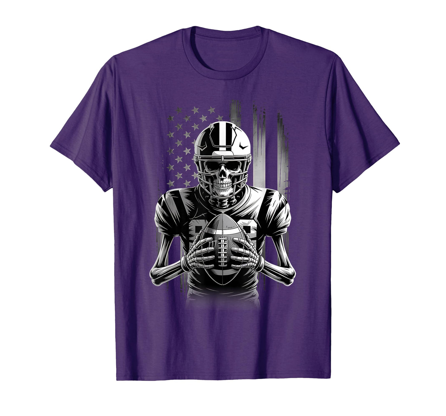 American Football Skeleton USA Flag Halloween Men Teens Boys T-Shirt