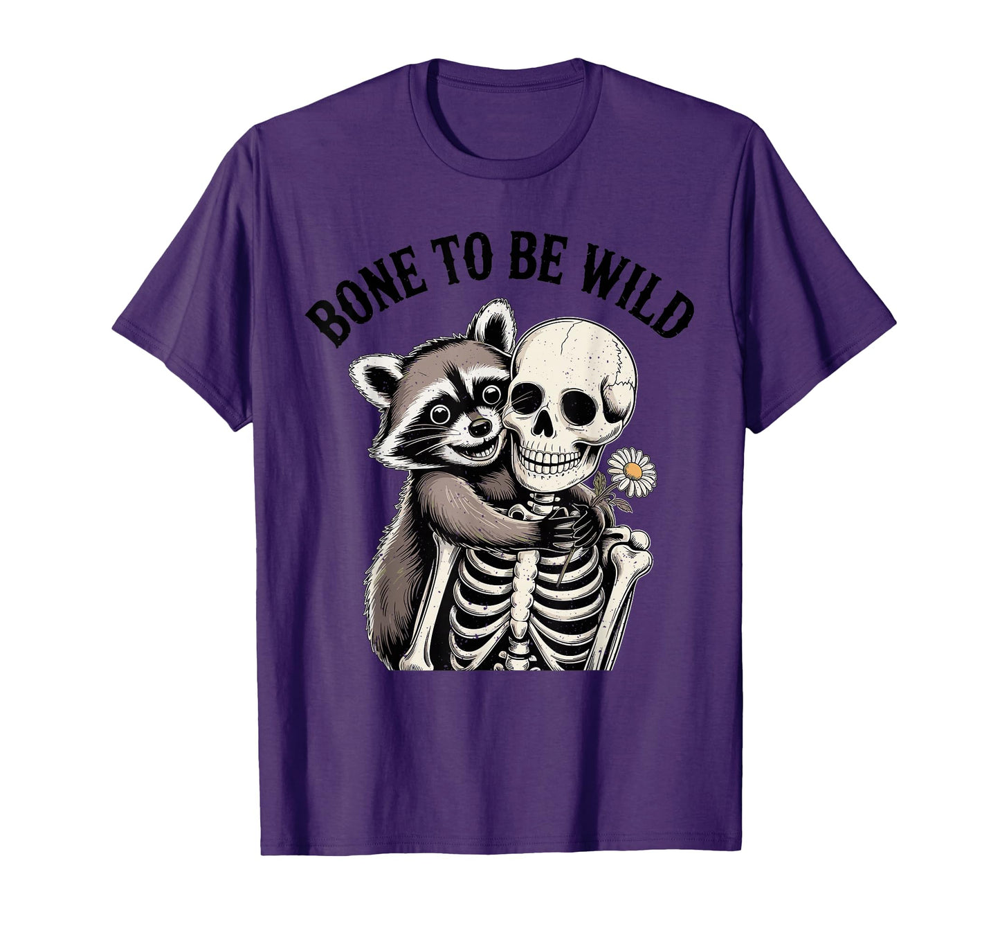 Funny Raccoon Hugging Skeleton Halloween Costume T-Shirt